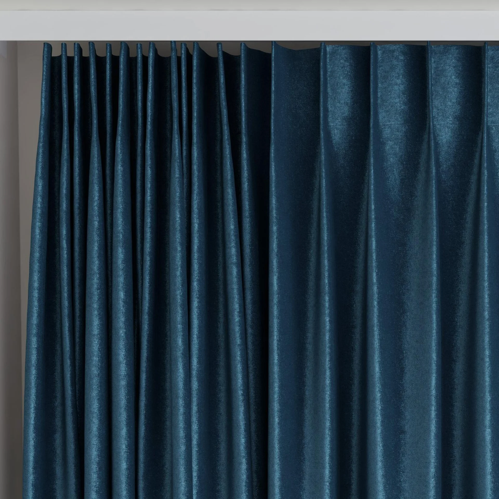 Top view of Recharge Prussian, on curtain rail