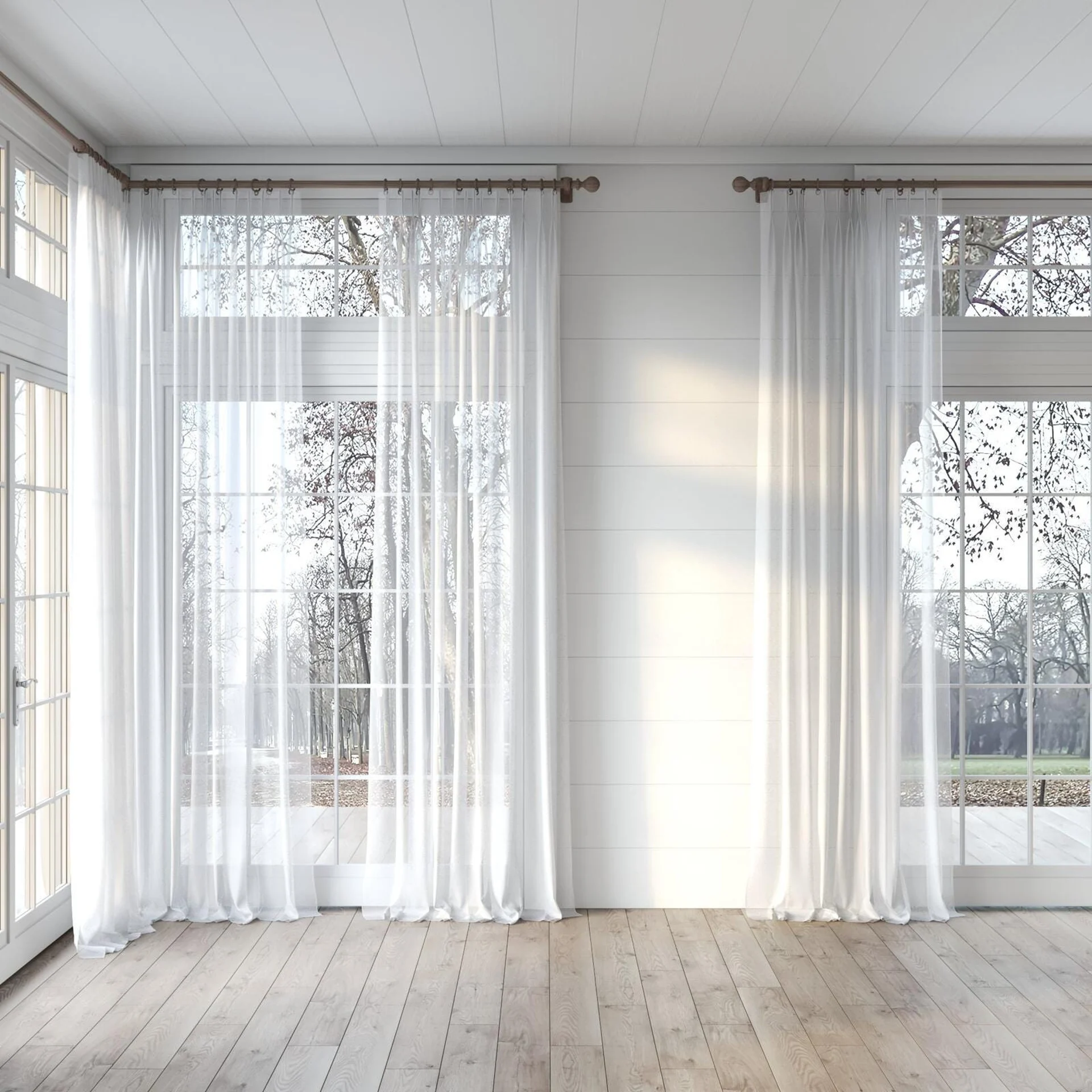 Full view of Selene Linen, puddled, on curtain rod
