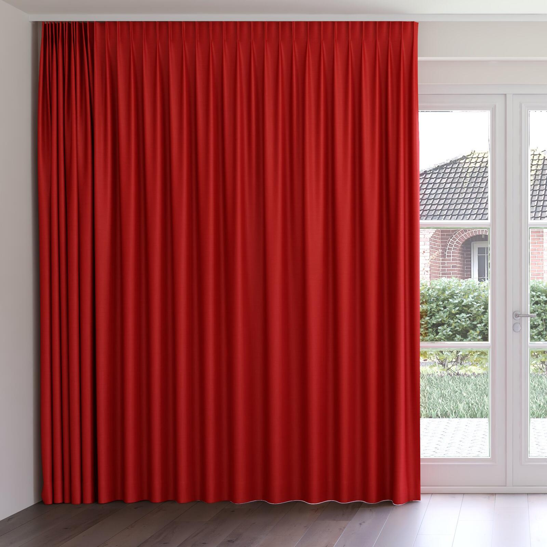 Front view of Linex Cerise, on curtain rail