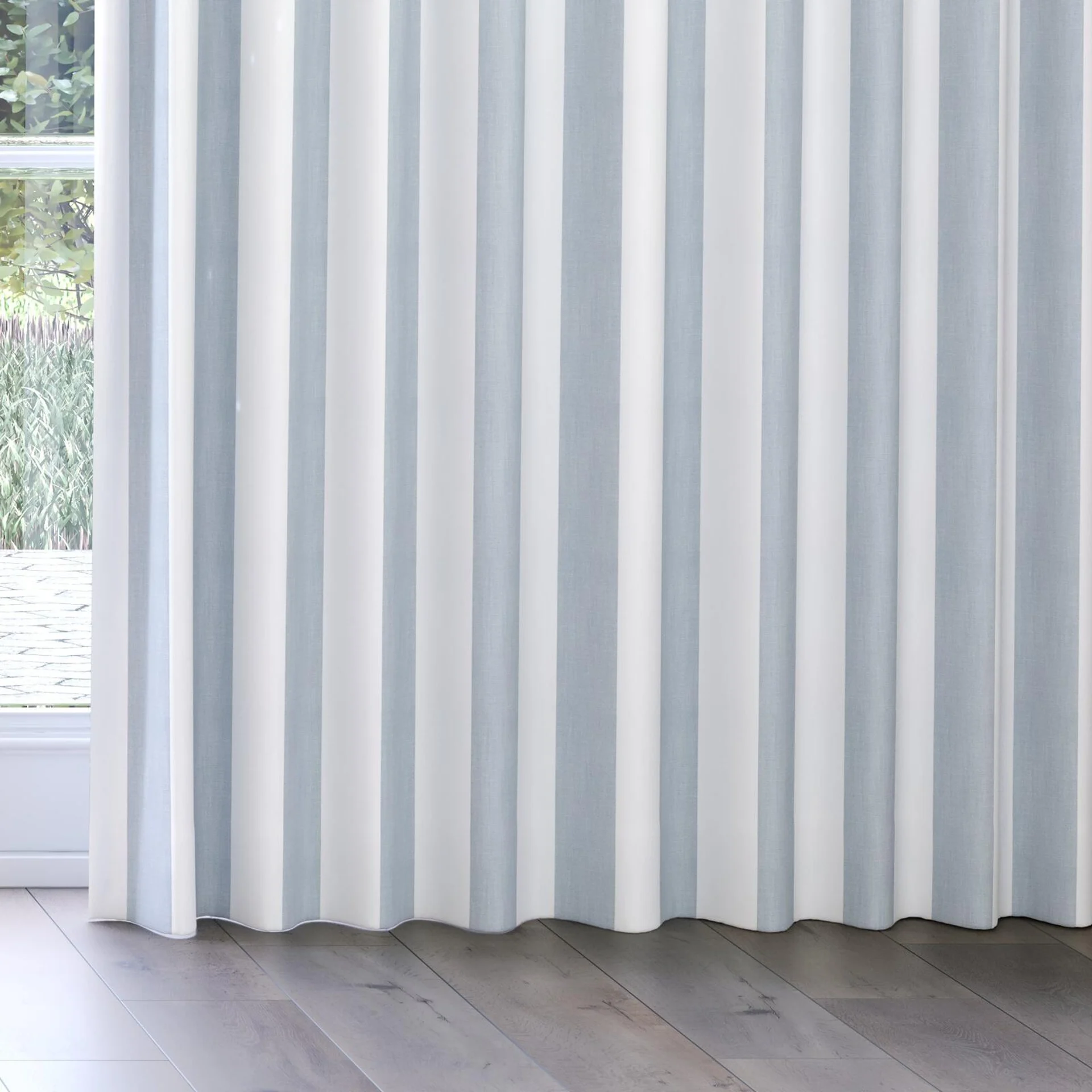 Bottom view of Chambray Bold Sky Blue, on curtain rail