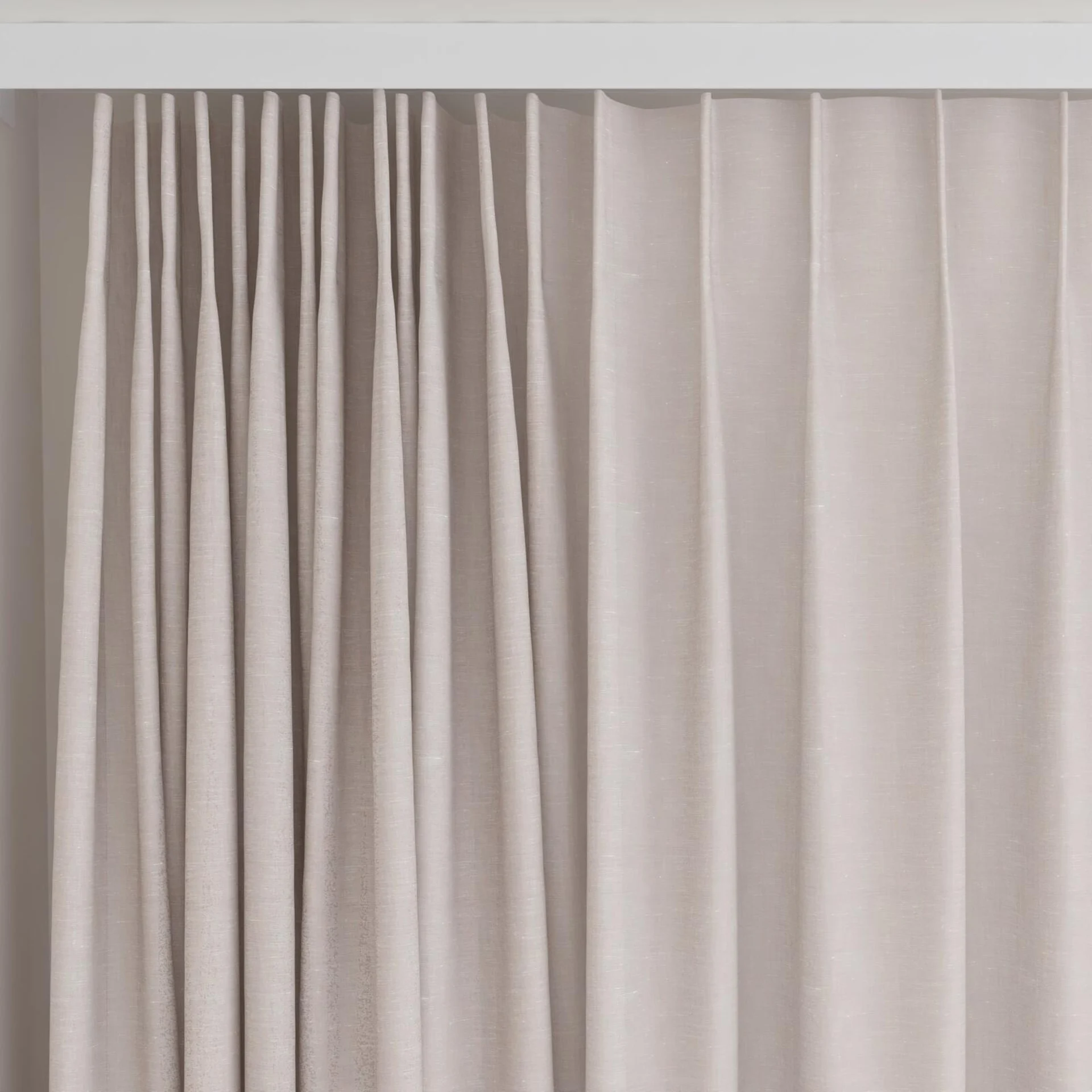 Top view of Gesso Lino Blush, on curtain rail