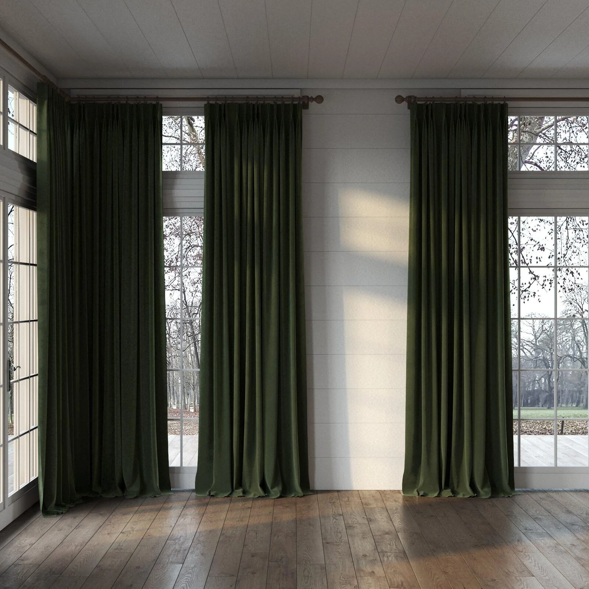 Full view of Vienna Botanical, puddled, on curtain rod