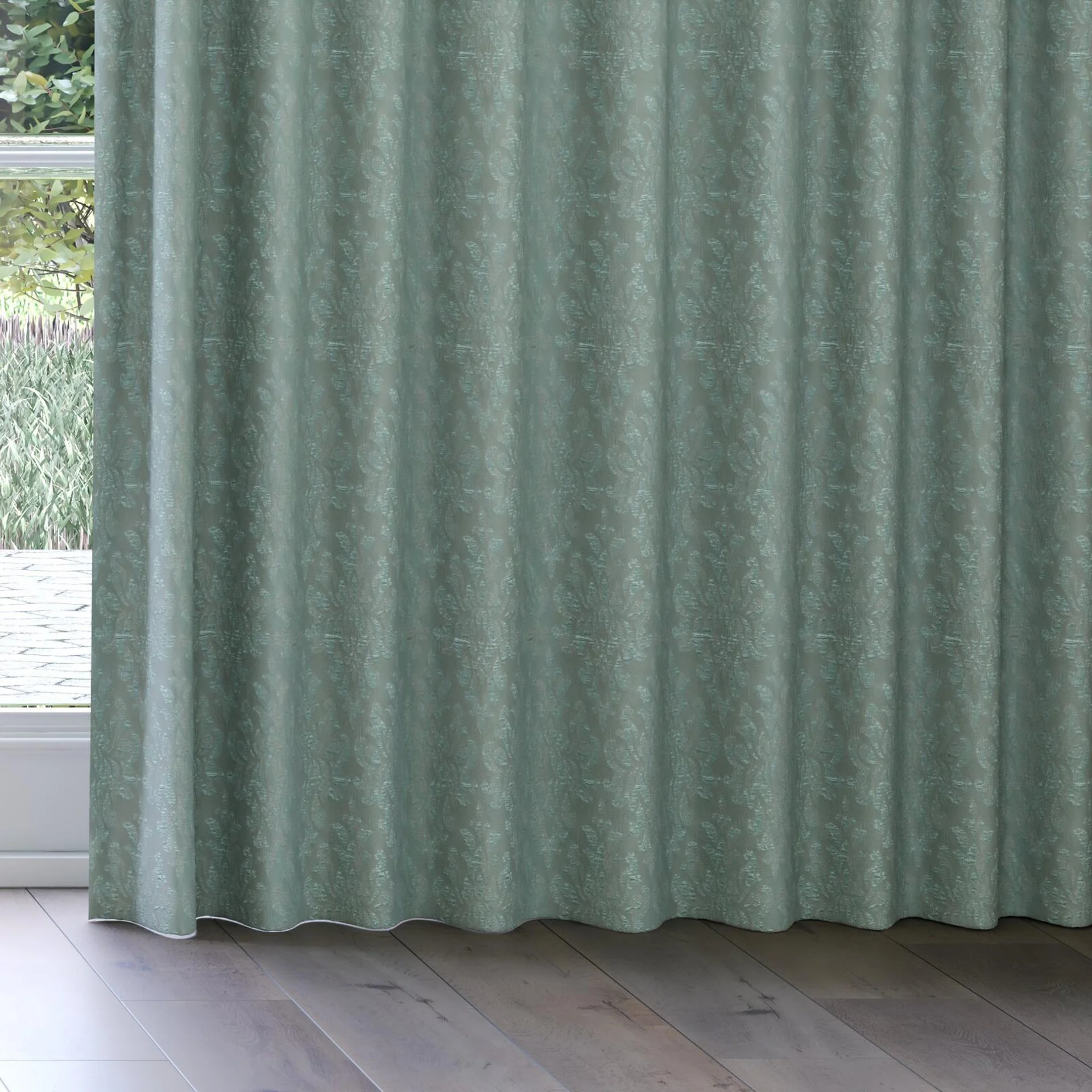 Bottom view of Objet Teal, on curtain rail