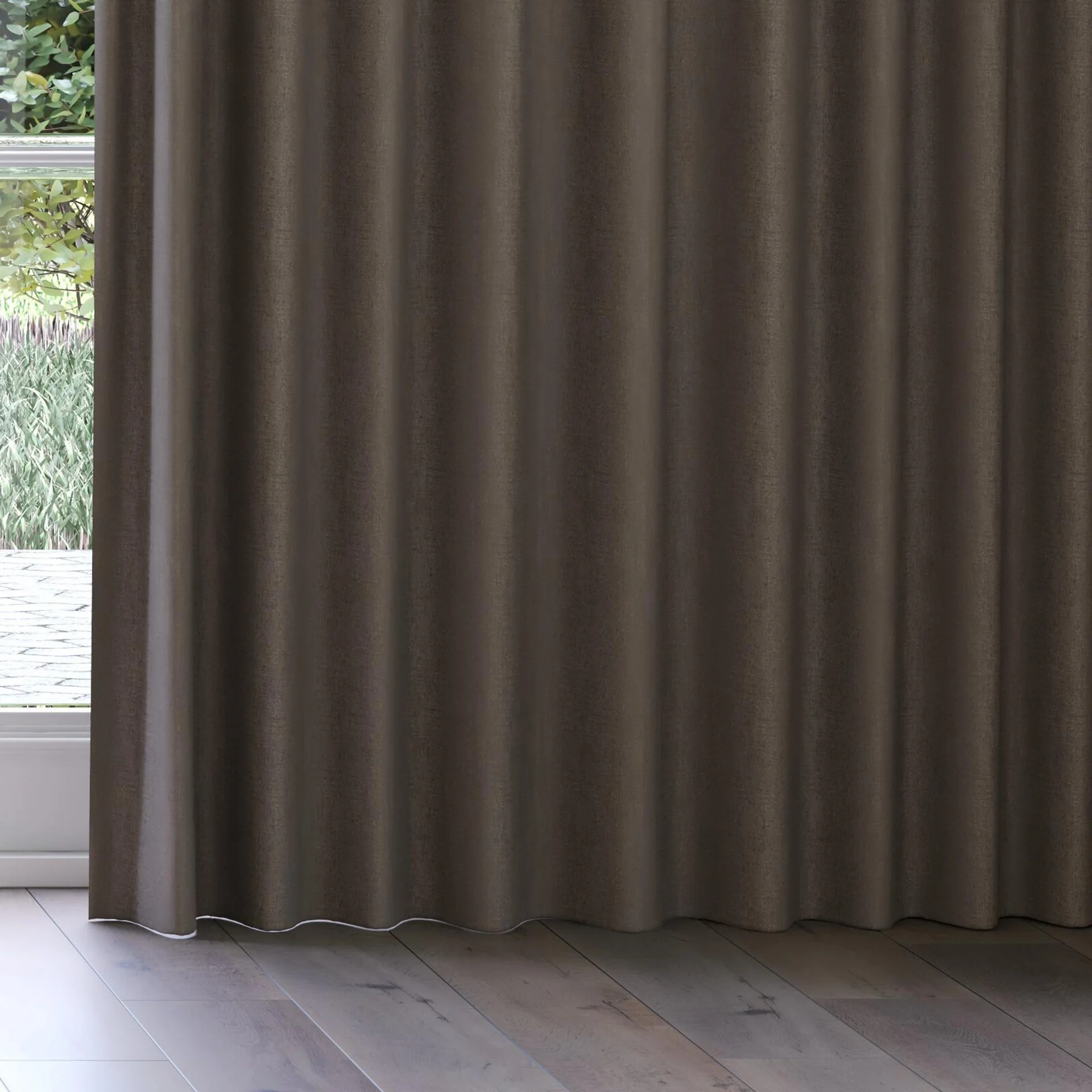 Bottom view of Aria Mauve, on curtain rail