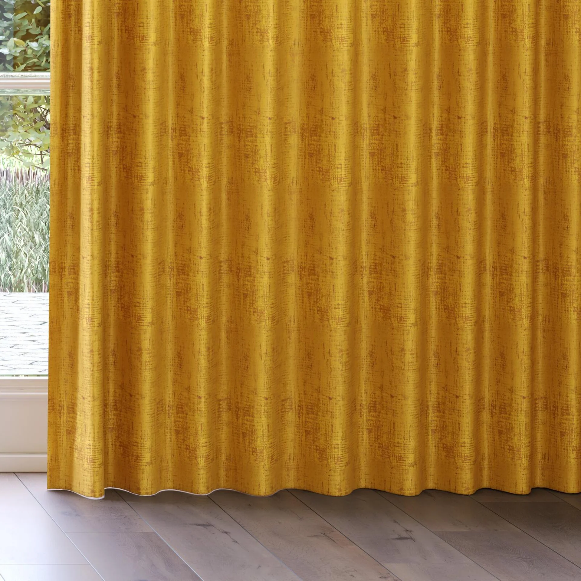 Bottom view of Gloria Sunflower, on curtain rail