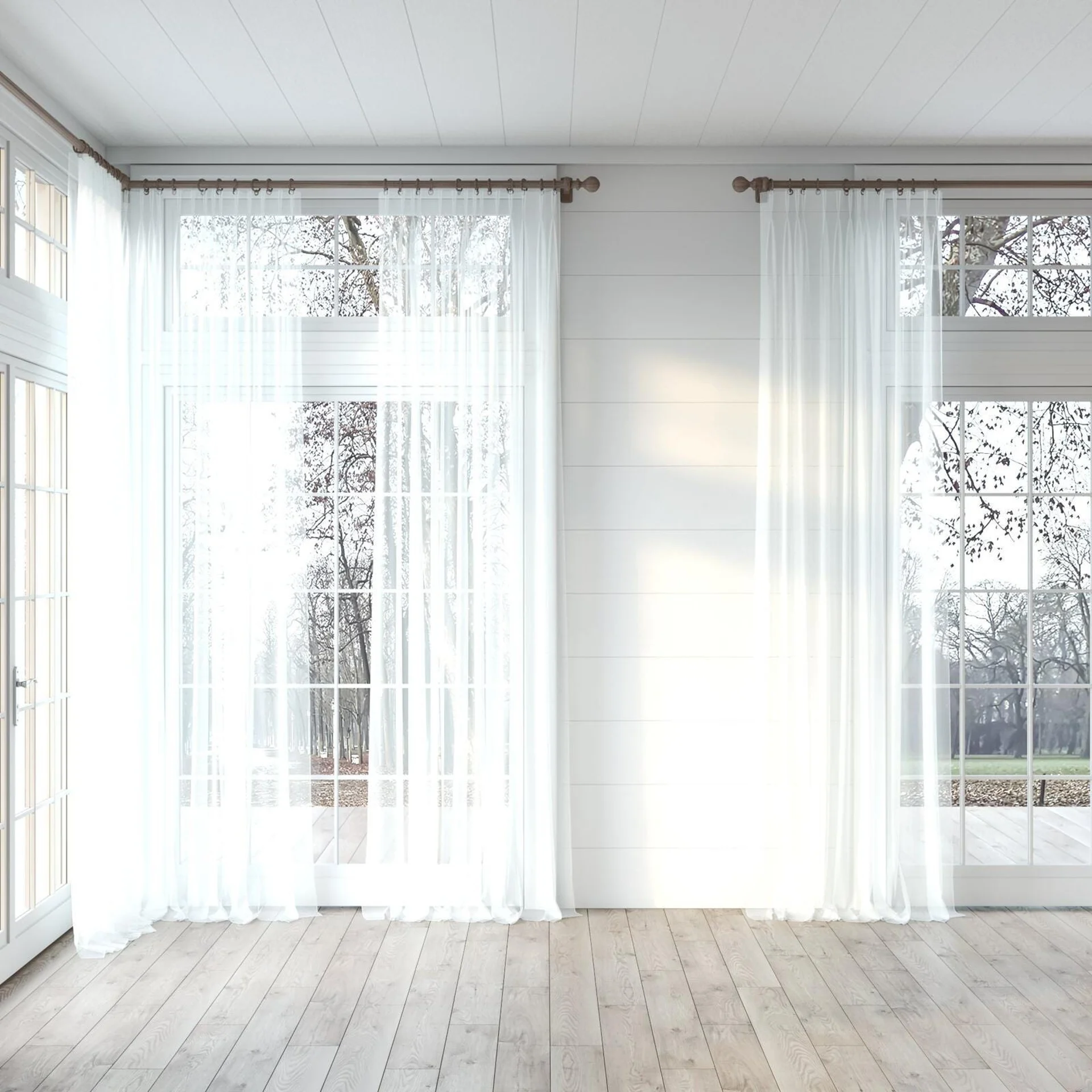 Full view of Xo Vanilla, puddled, on curtain rod
