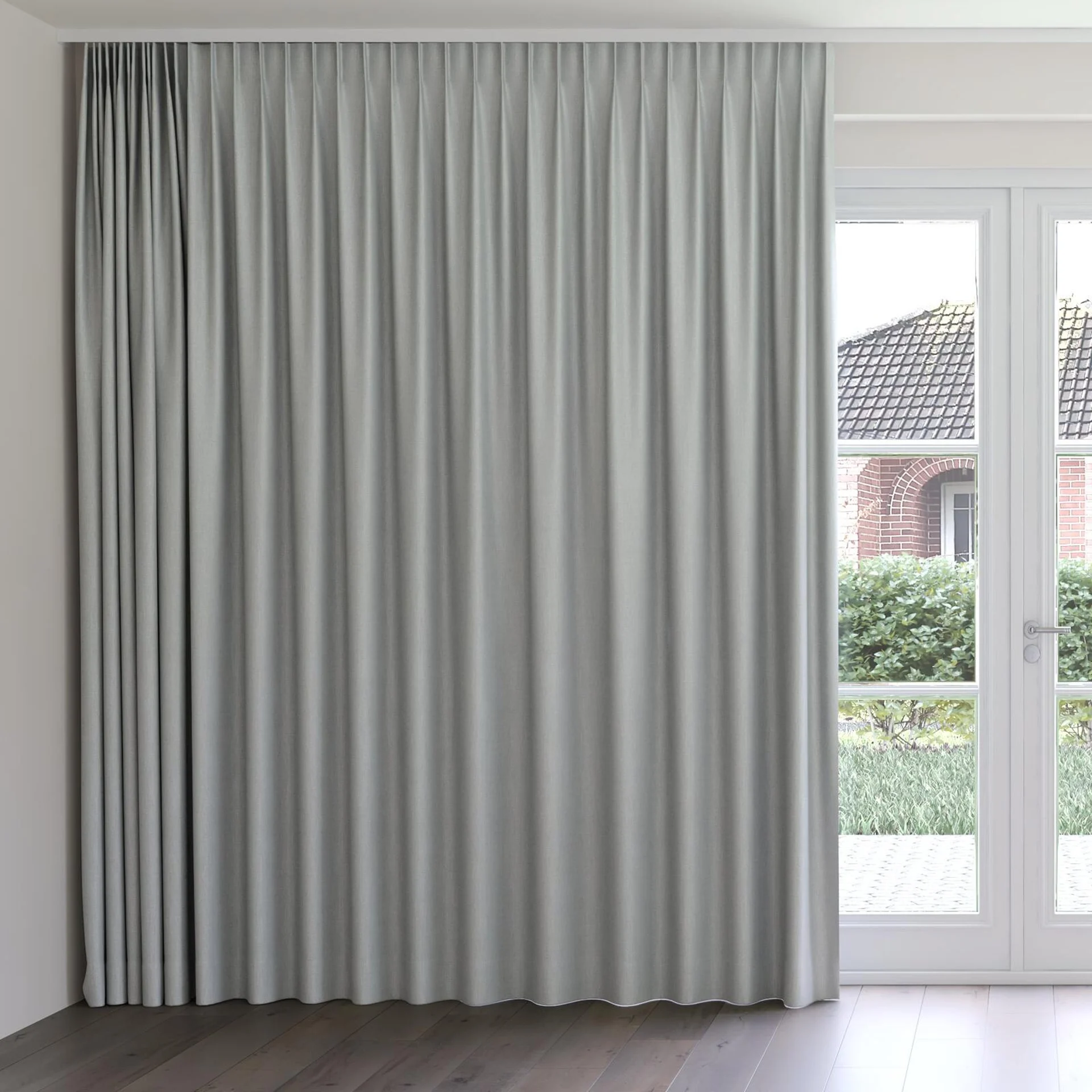 Front view of Gent Sky, on curtain rail