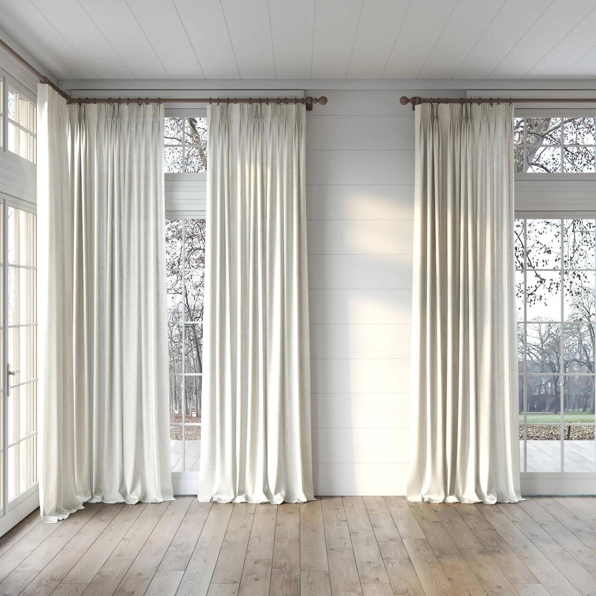 Full view of Motion Dune, puddled, on curtain rod