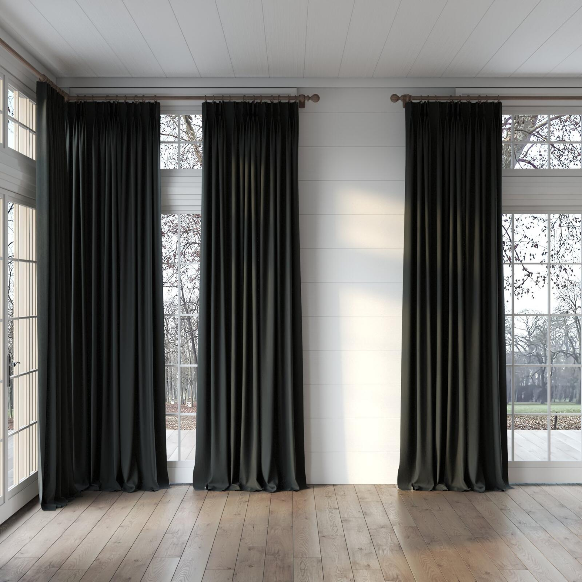 Full view of Northstar Onyx, puddled, on curtain rod