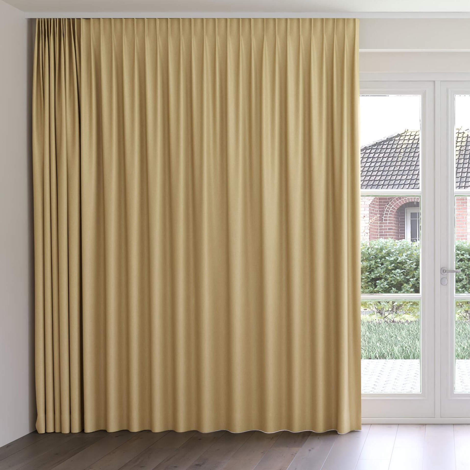 Front view of Woolly/Woolen Straw, on curtain rail