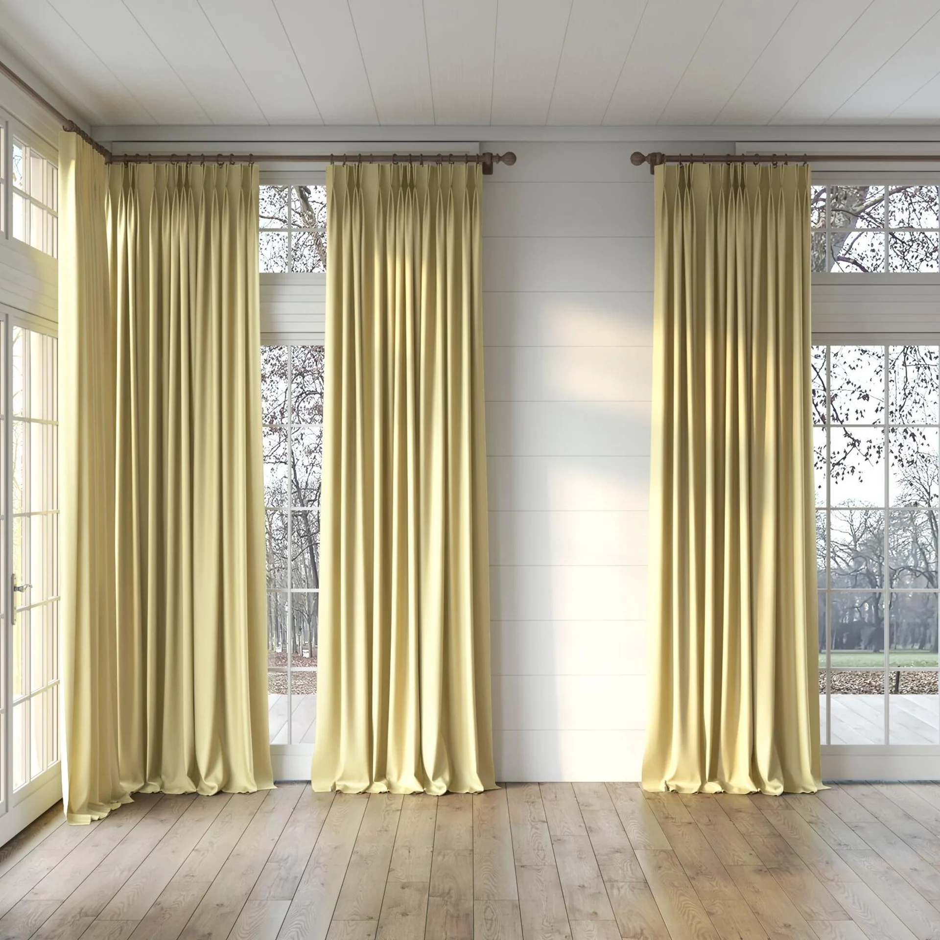 Full view of Excel Hay, puddled, on curtain rod