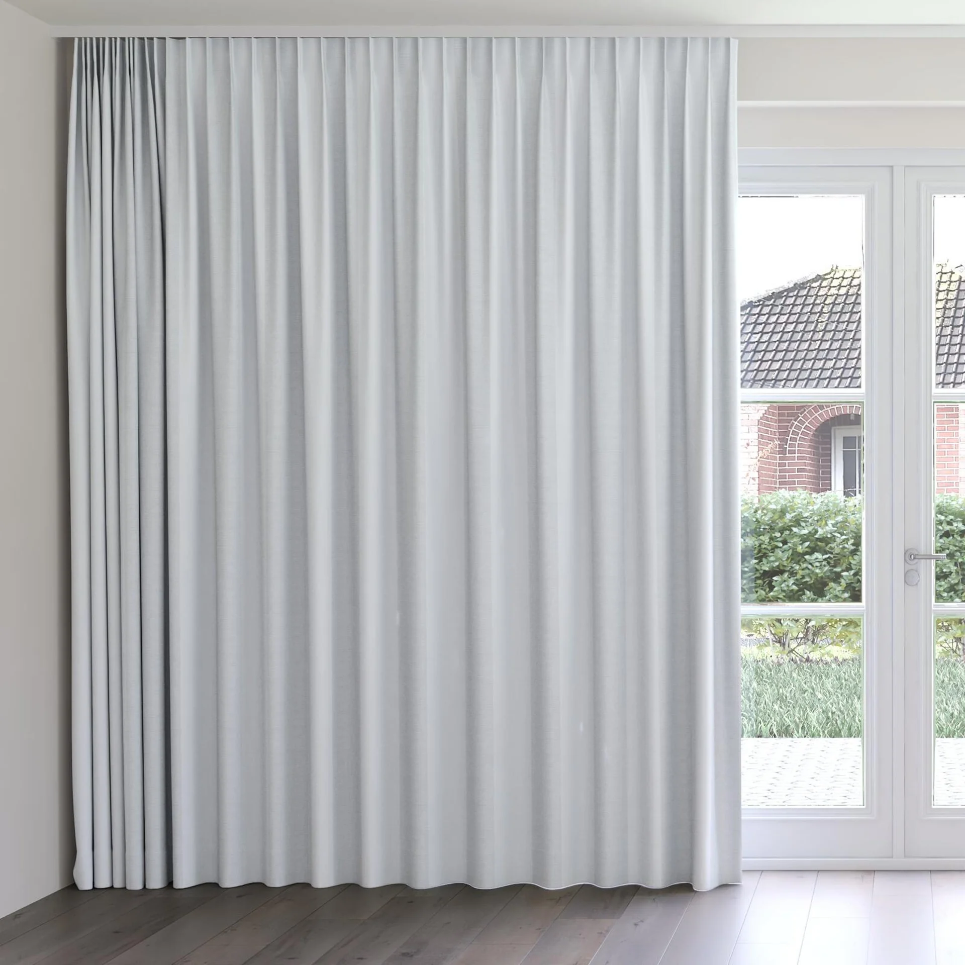 Front view of Borneo Uncoated Cloud, on curtain rail