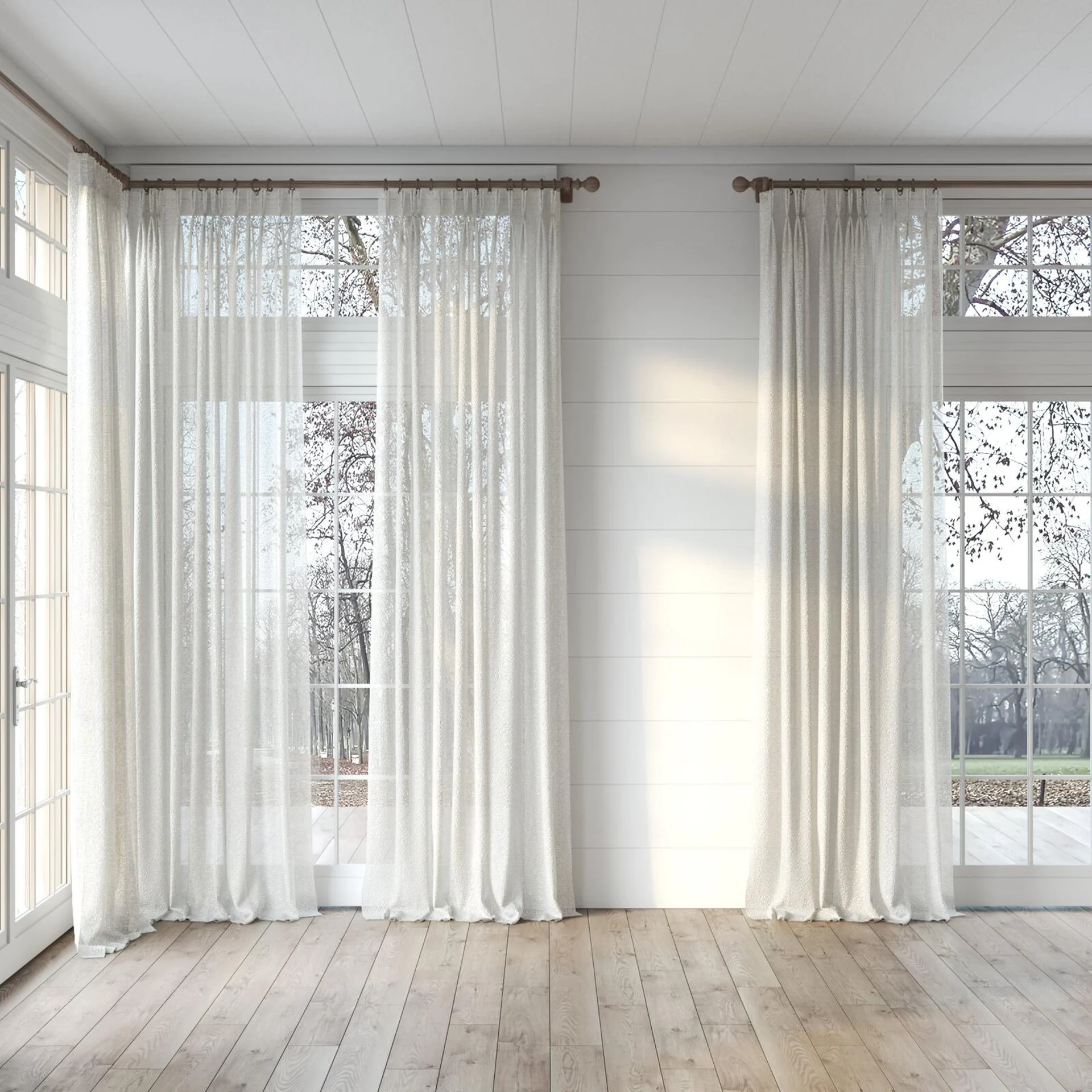 Full view of Totto Salt, puddled, on curtain rod