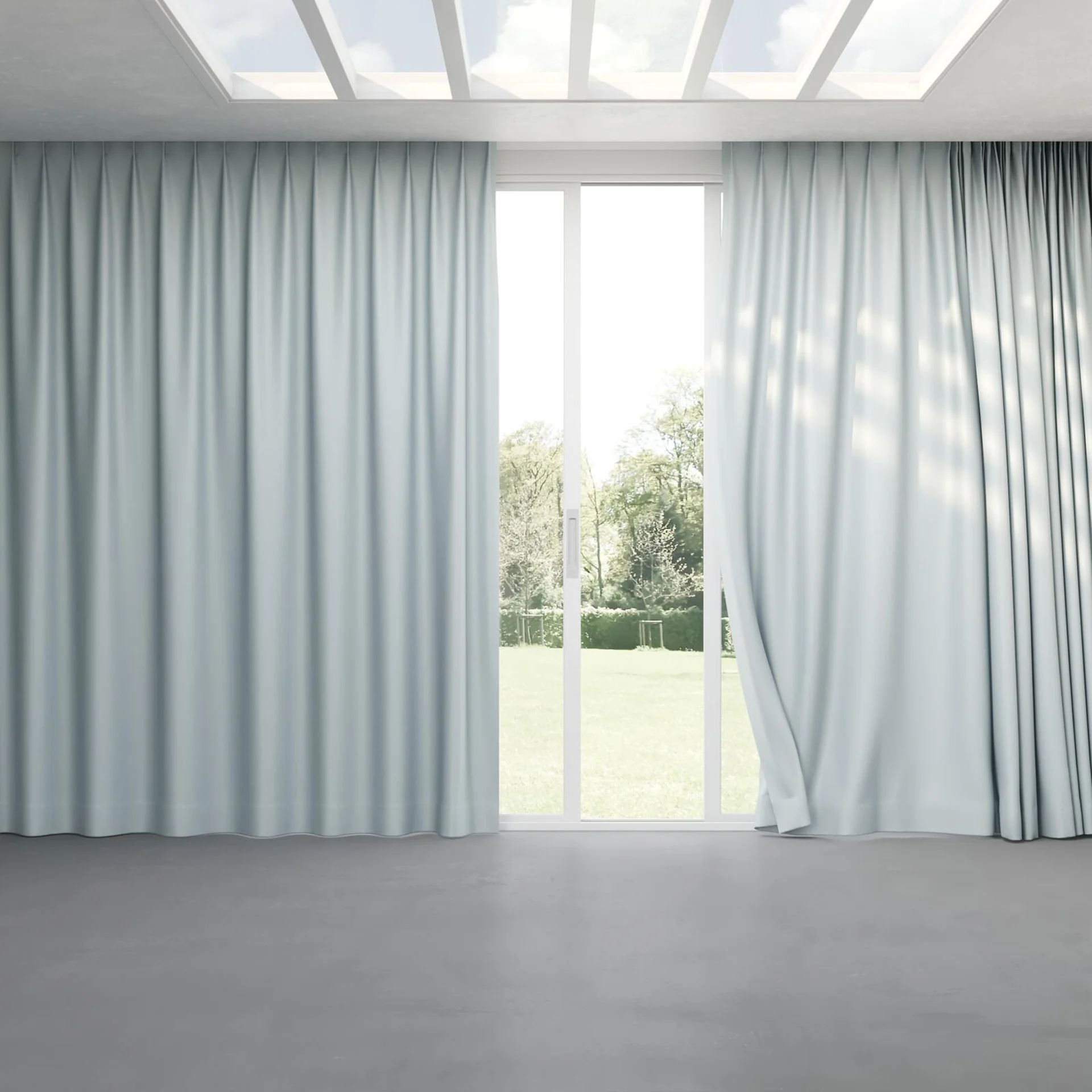 Full view of Stellar Blackout Cascade, pinch pleat