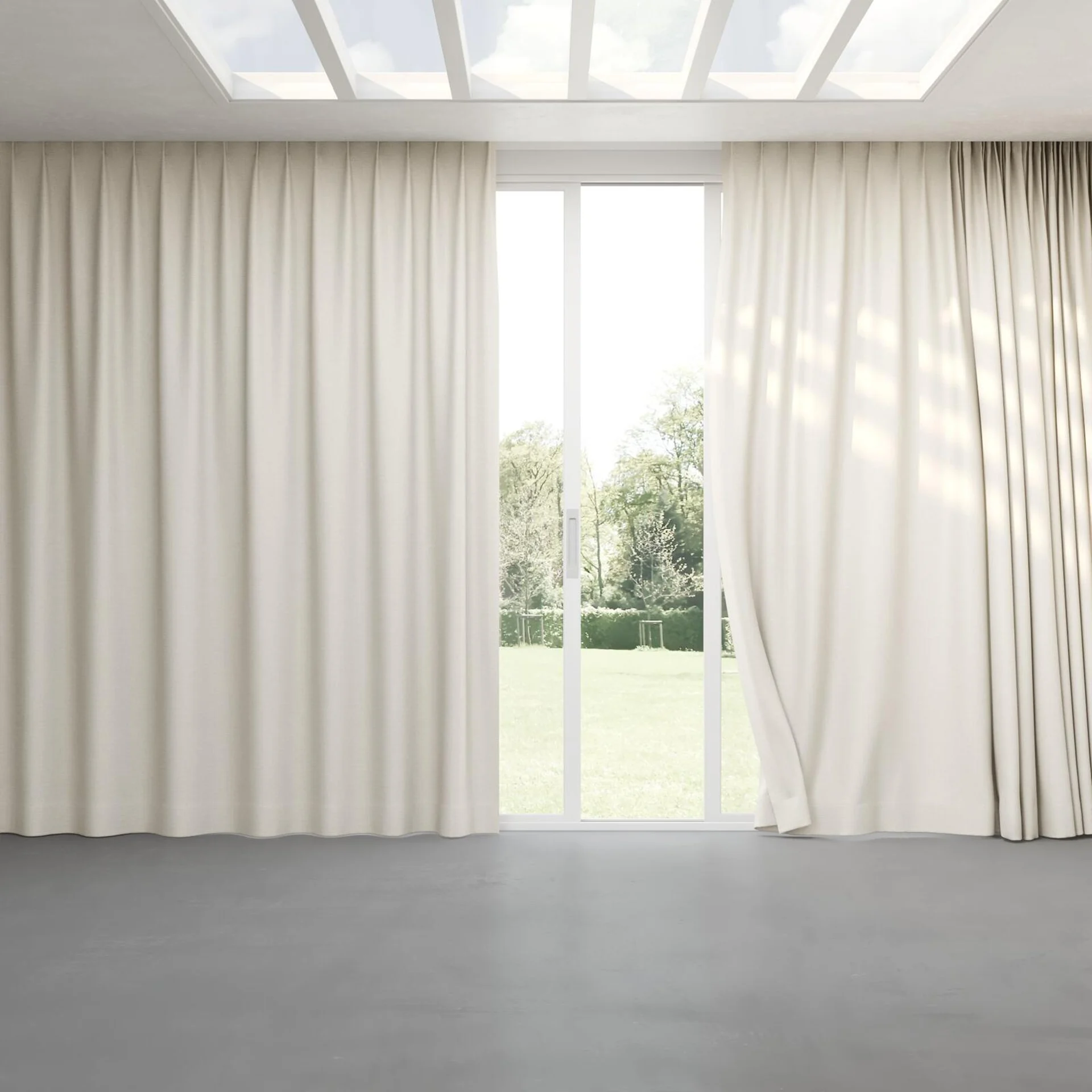 Full view of Saturn Buff, pinch pleat