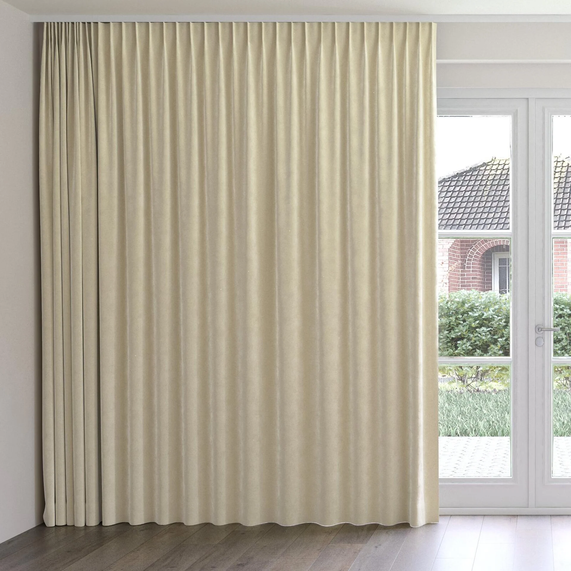 Front view of Lux Velvet Ivory 8312, on curtain rail