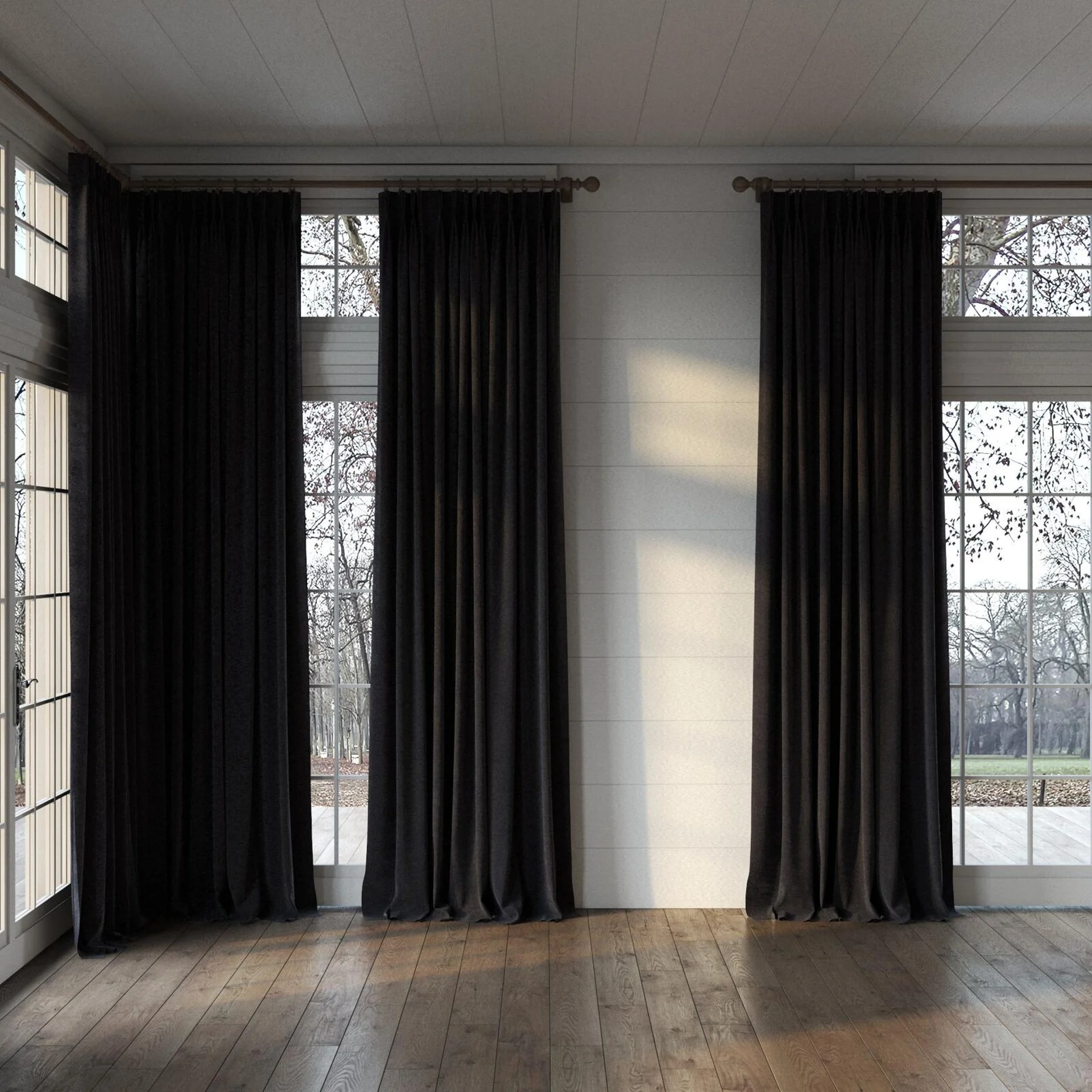 Full view of Geneva Caviar, puddled, on curtain rod