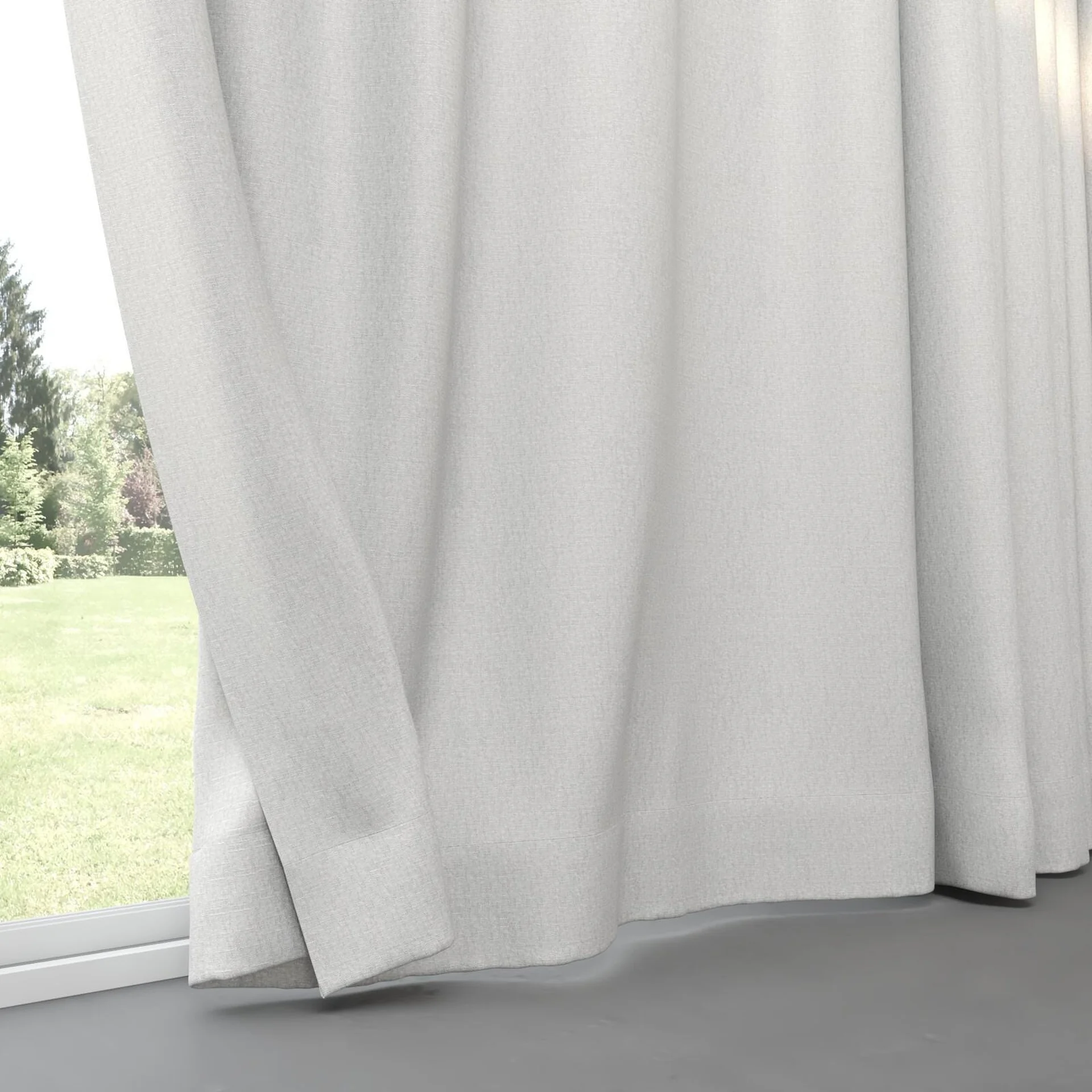 Bottom view of Retreat Blackout Cloud, pinch pleat
