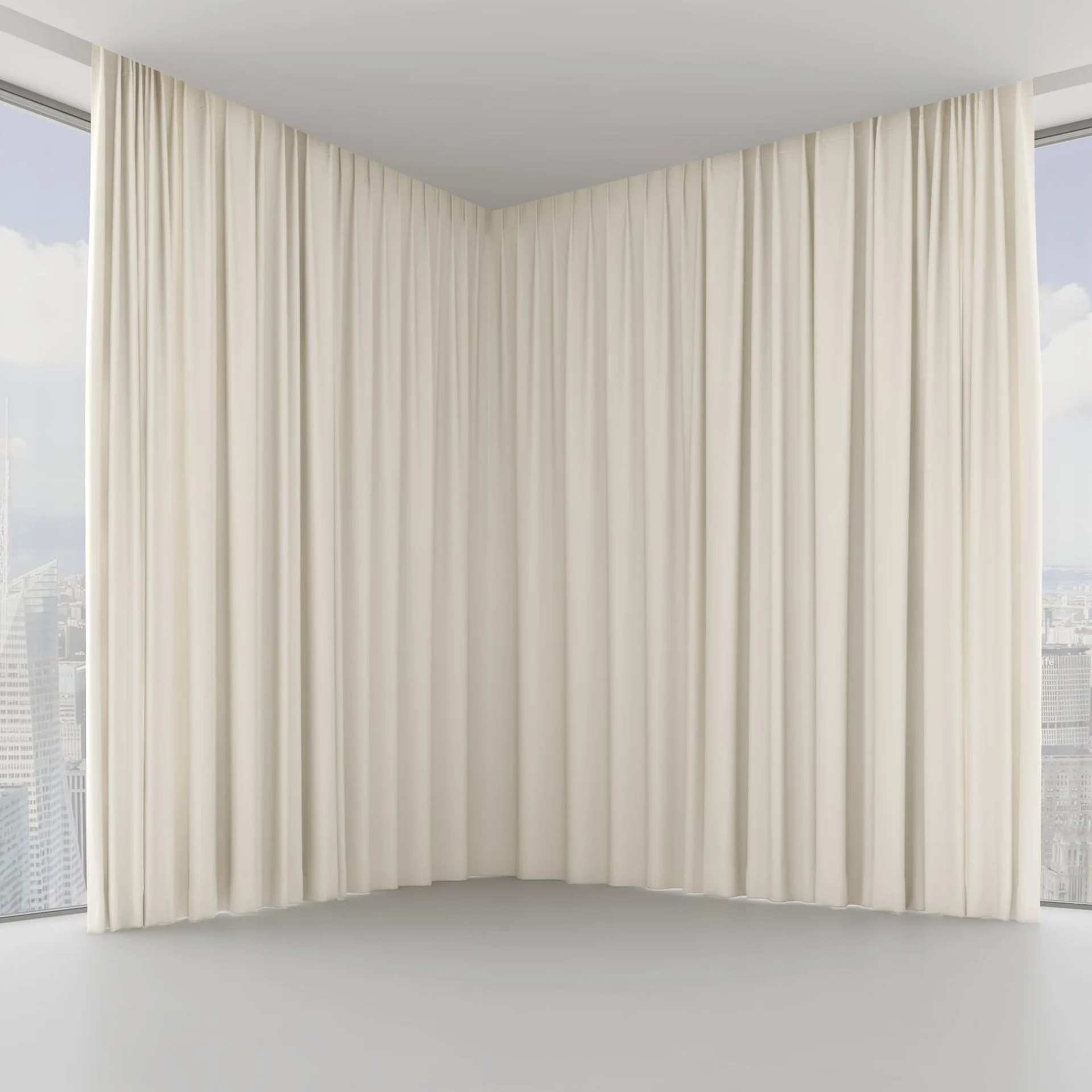 Front view of Coverlet Ivory, on hidden rail