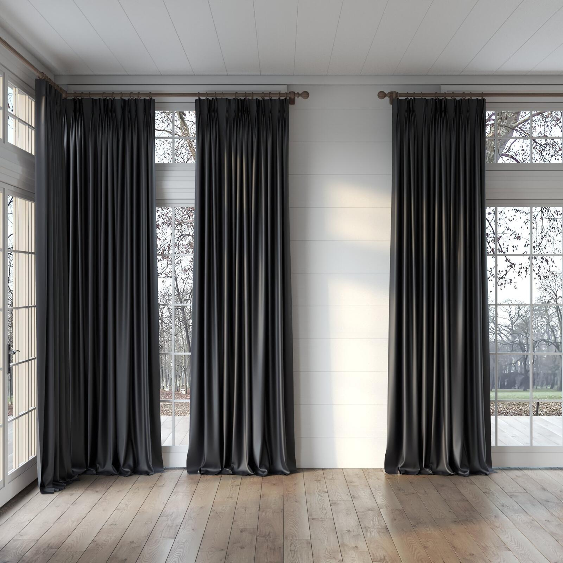 Full view of North Face Caviar, puddled, on curtain rod