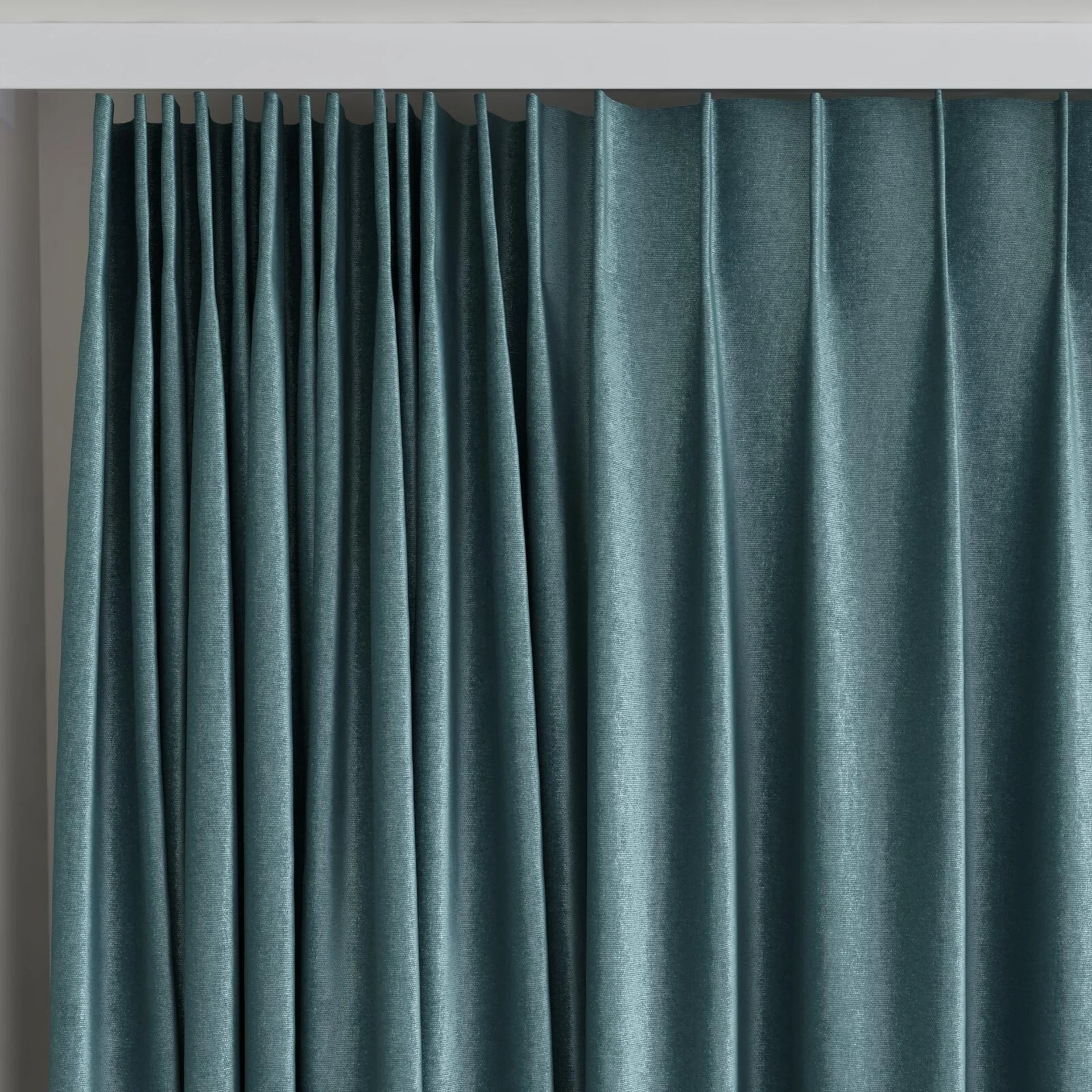 Top view of Recharge Teal, on curtain rail