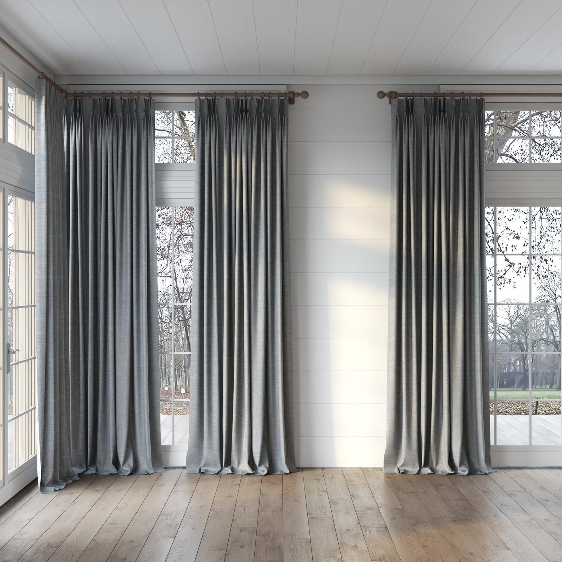 Full view of Latin Horizon, puddled, on curtain rod