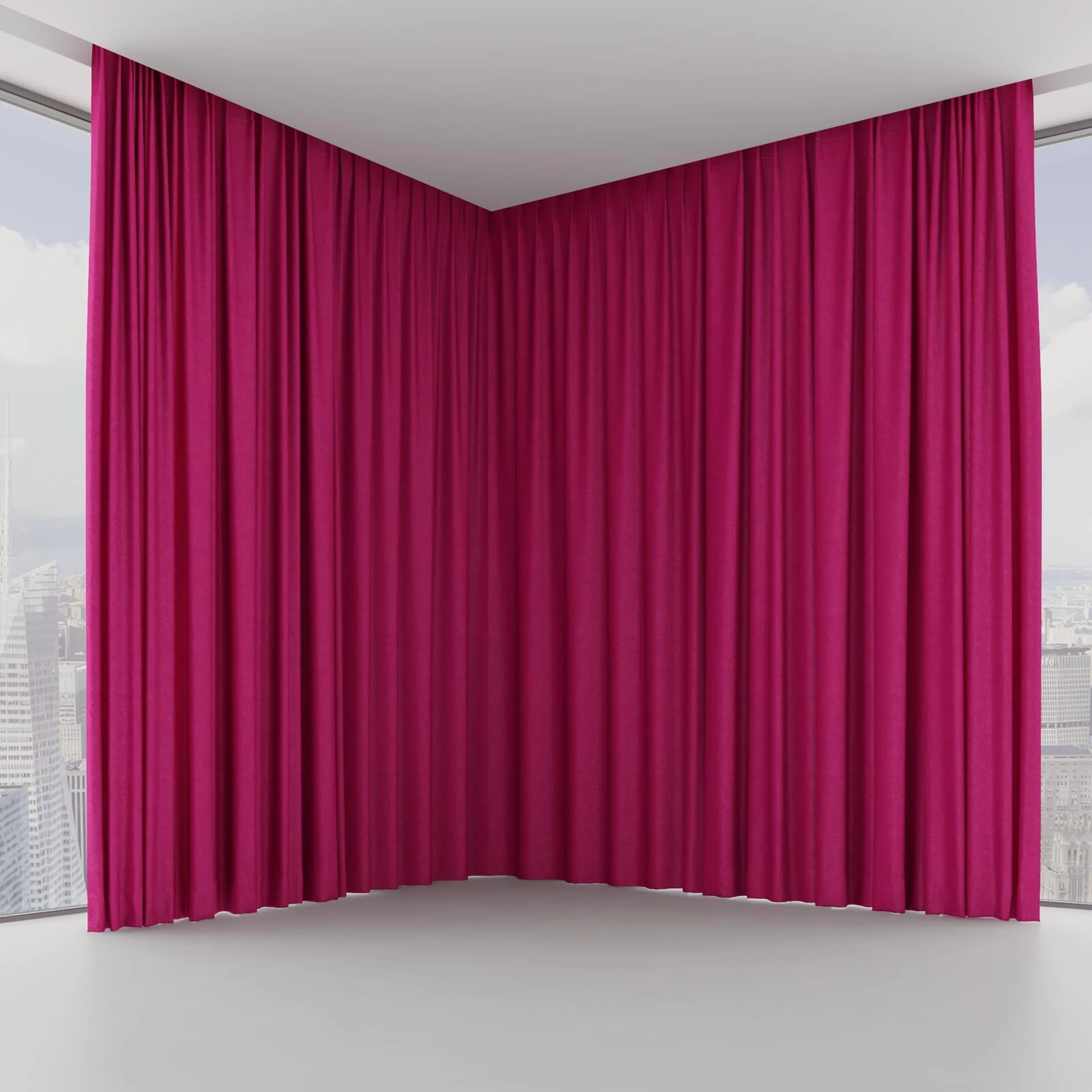 Front view of Drama Fuchsia, on hidden rail