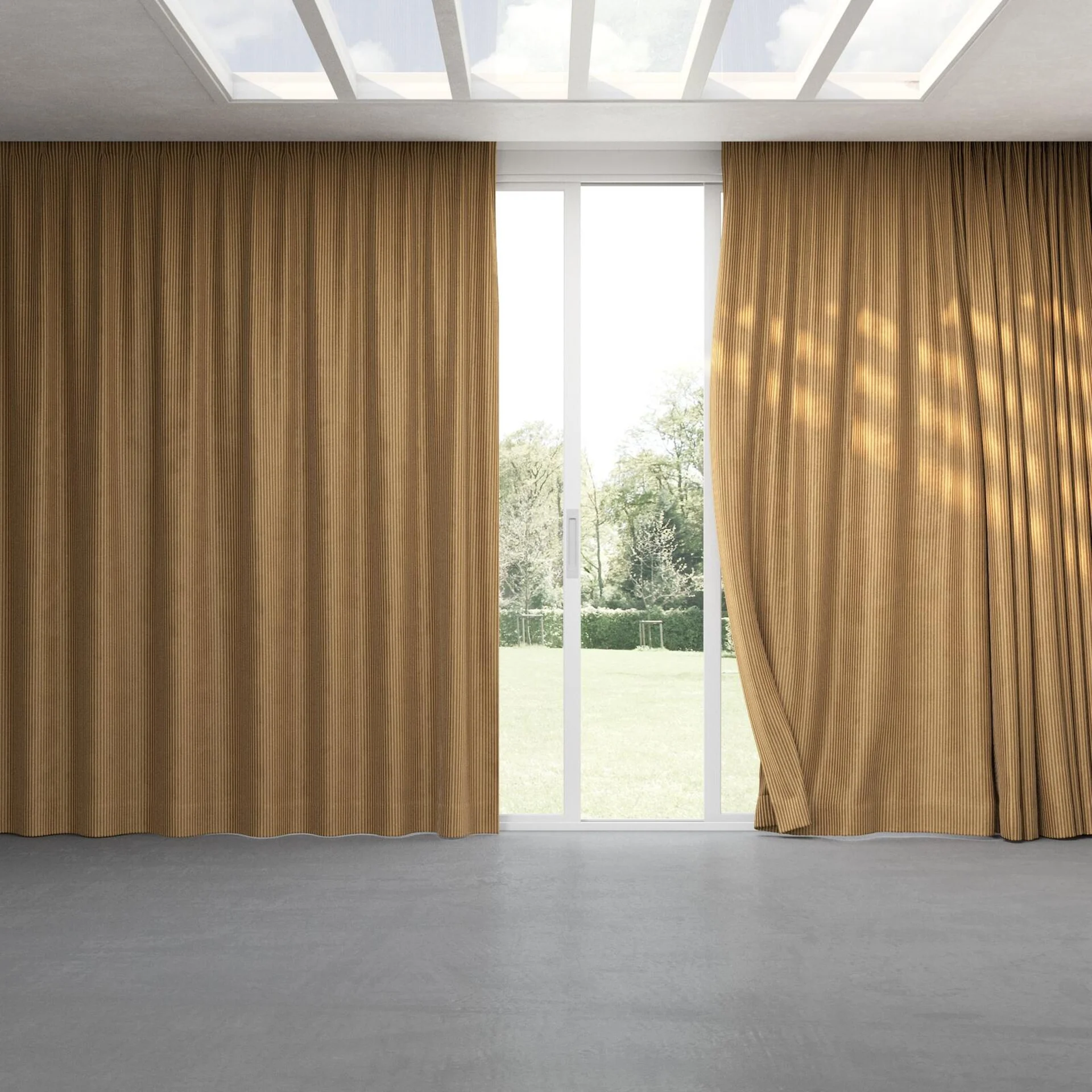 Full view of Embrace Pecan, pinch pleat