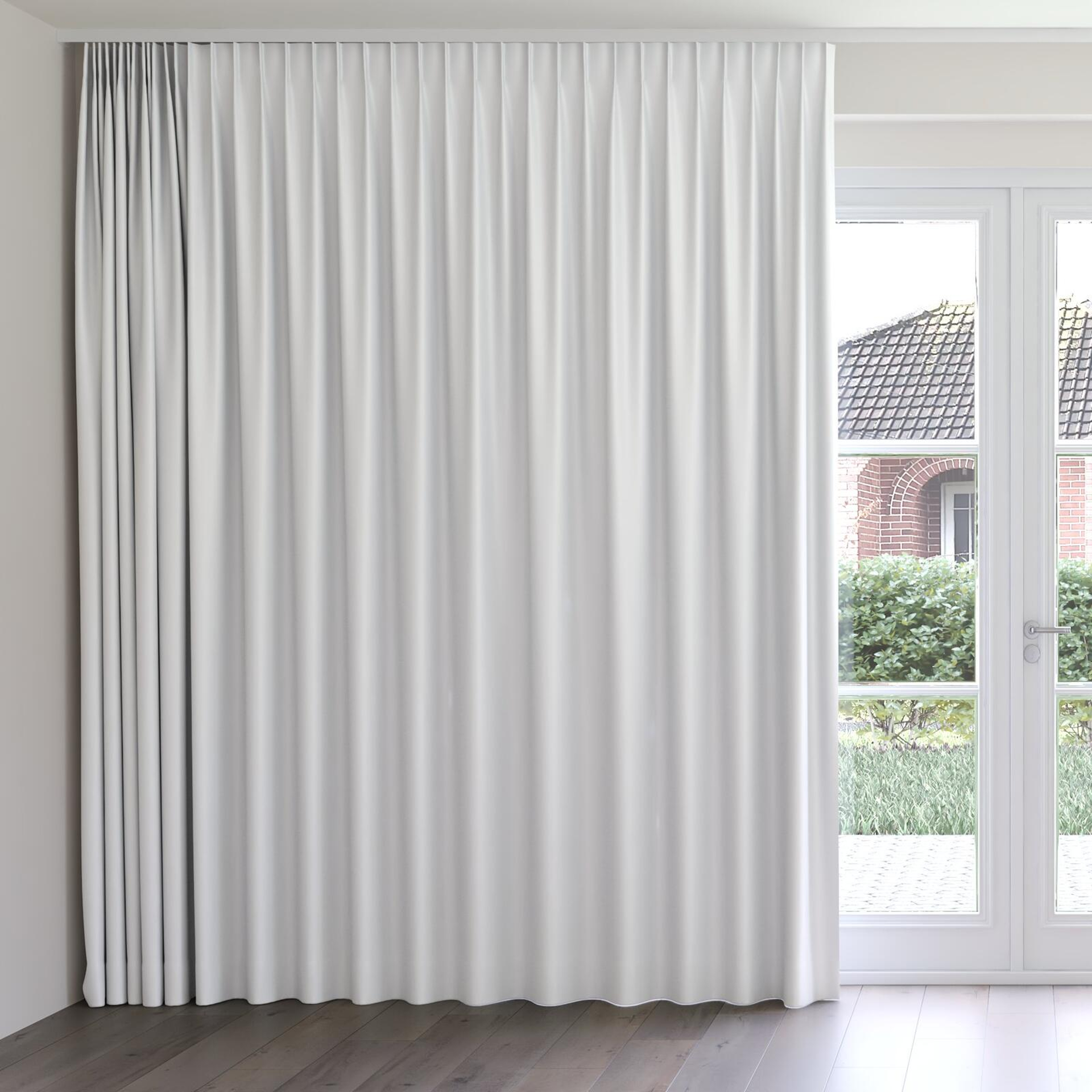 Front view of Stellar Blackout Fog, on curtain rail