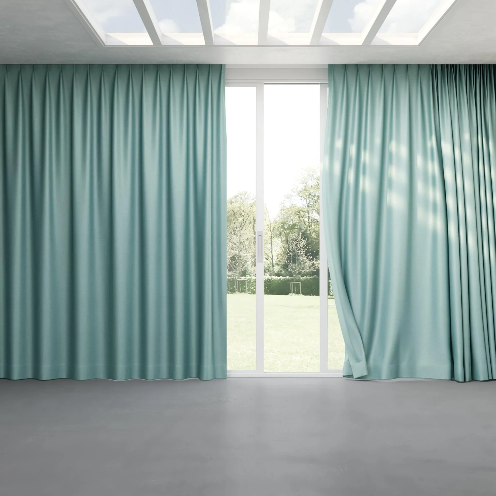 Full view of Provence Duckegg, pinch pleat