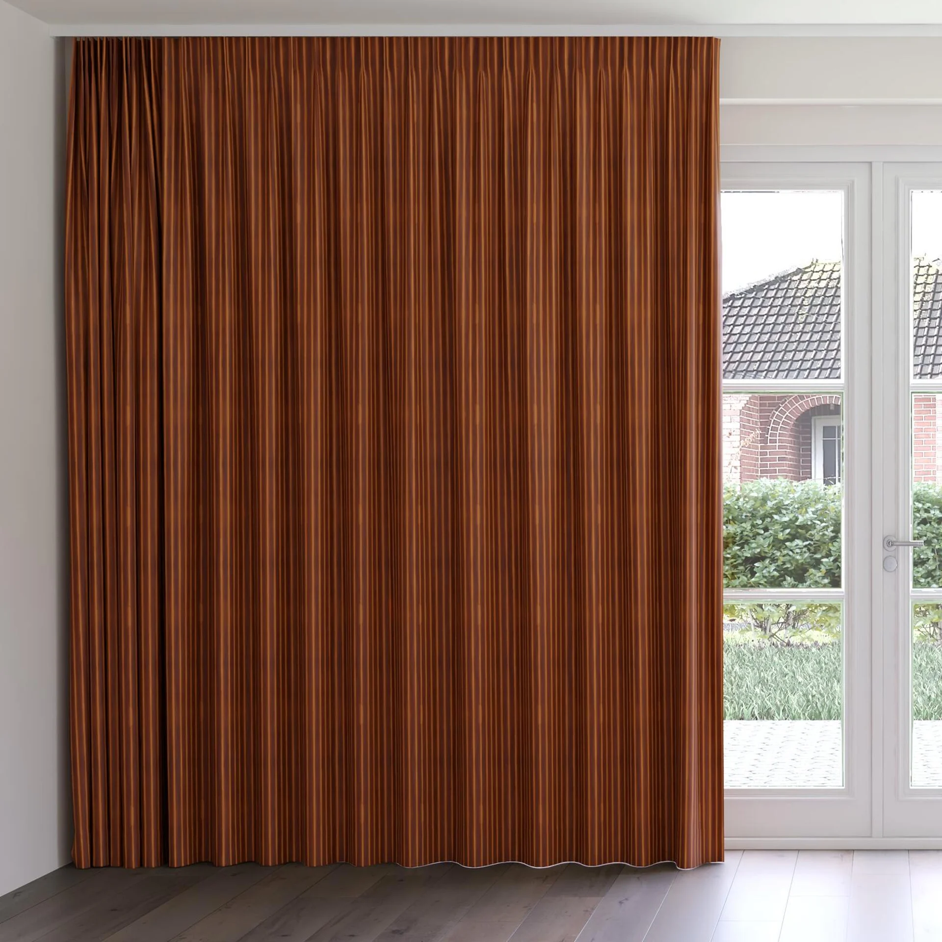 Front view of Cordial Rustic, on curtain rail