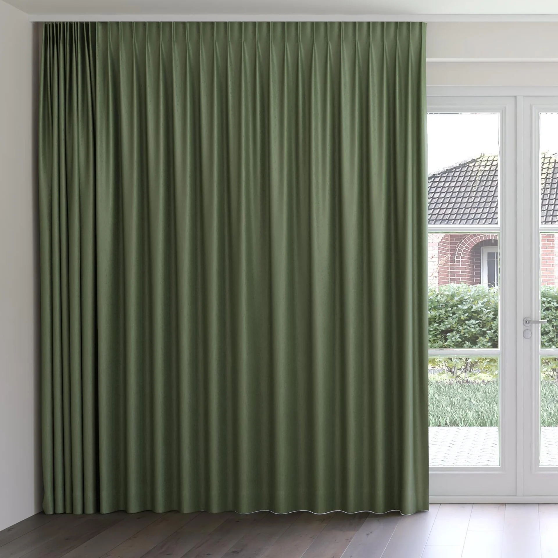 Front view of Rewind Pine, on curtain rail