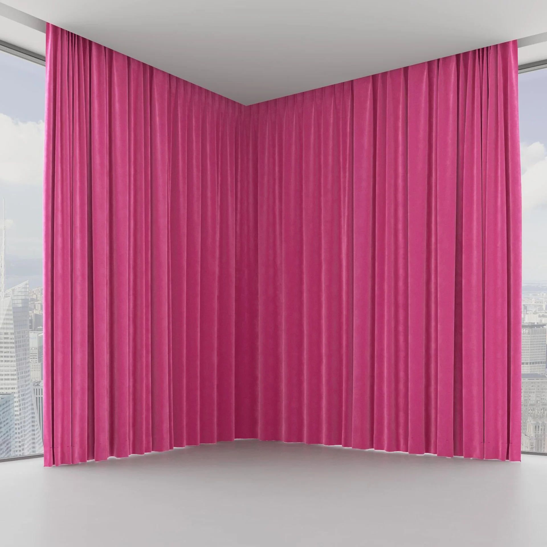 Front view of Lux Velvet Cerise 8509, on hidden rail