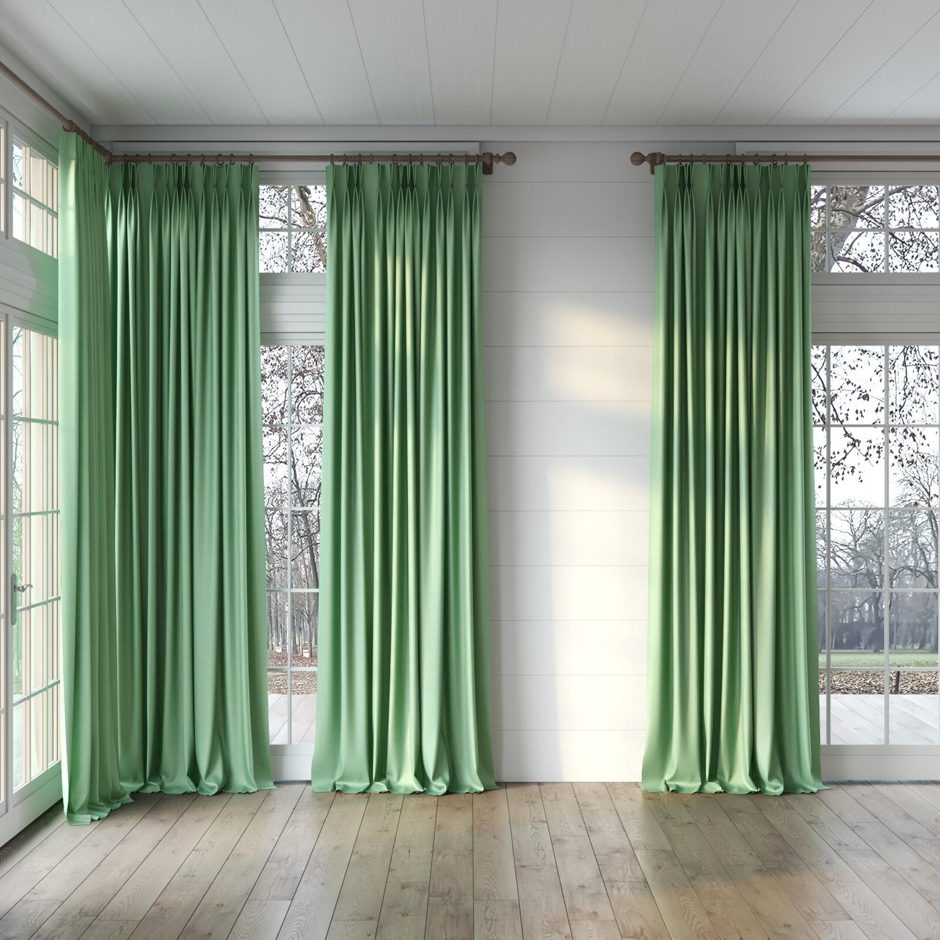 Full view of Bavaria Leaf, puddled, on curtain rod