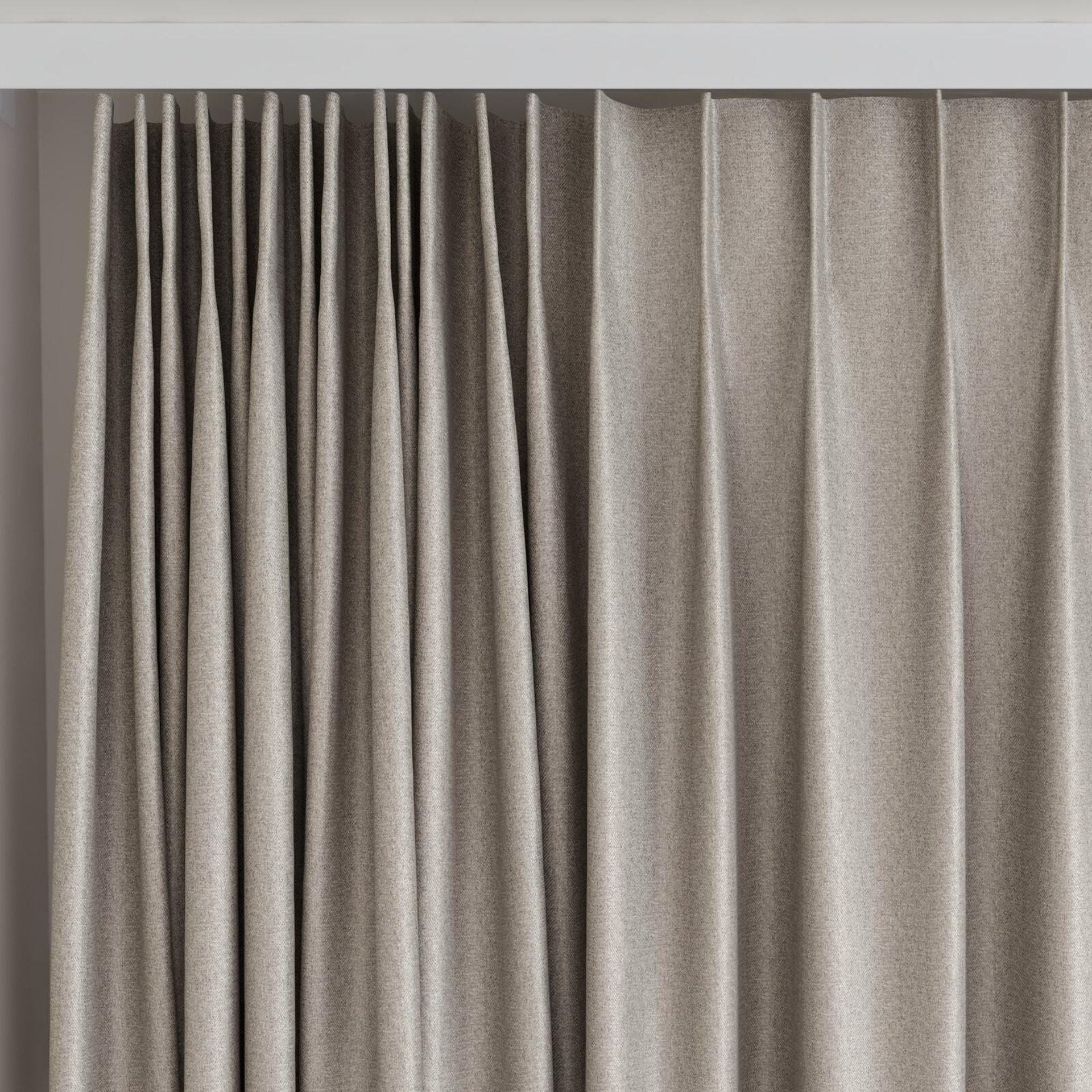 Top view of Taylor Oatmeal, on curtain rail