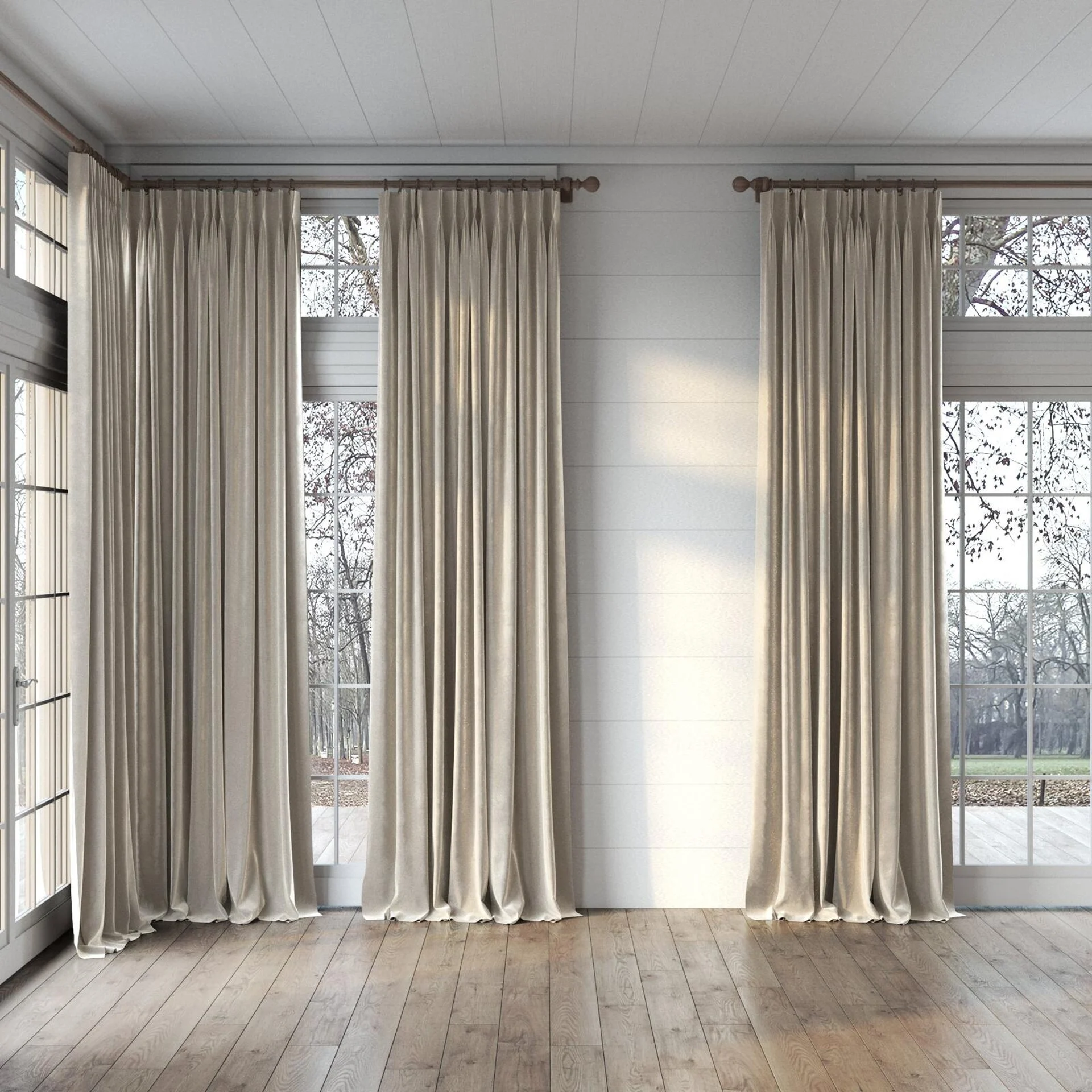 Full view of Velvelux Plaza, puddled, on curtain rod