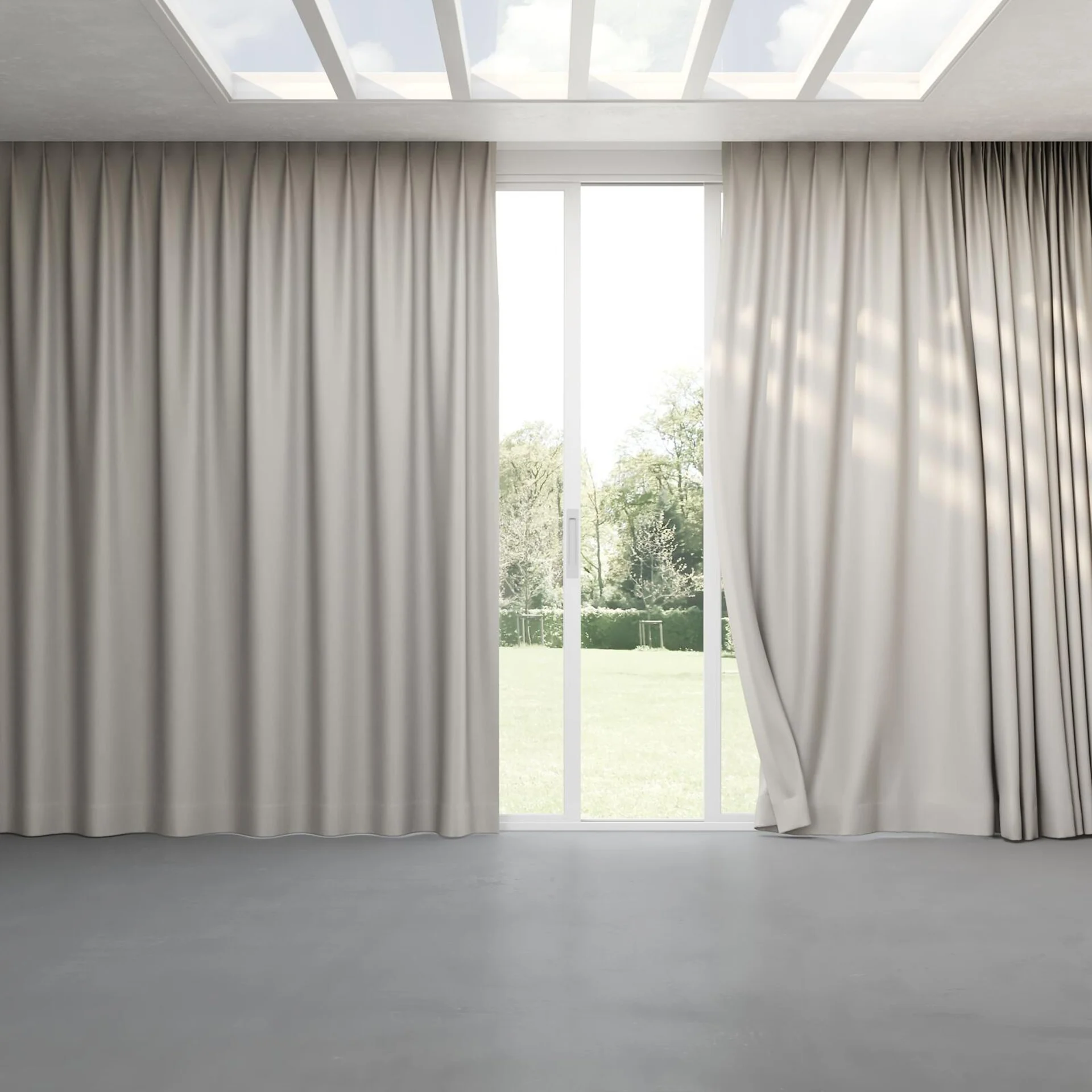 Full view of Kidglove Oyster, pinch pleat