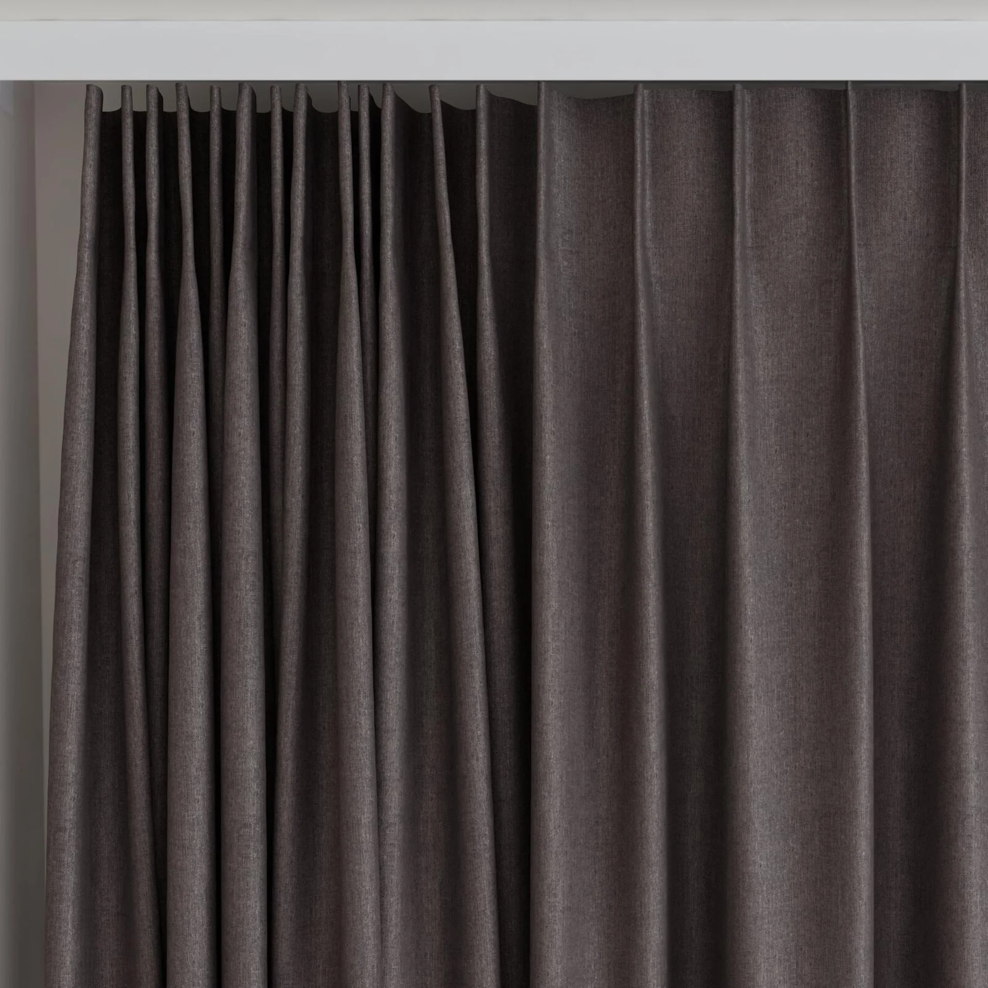 Top view of Cushy Chestnut, on curtain rail