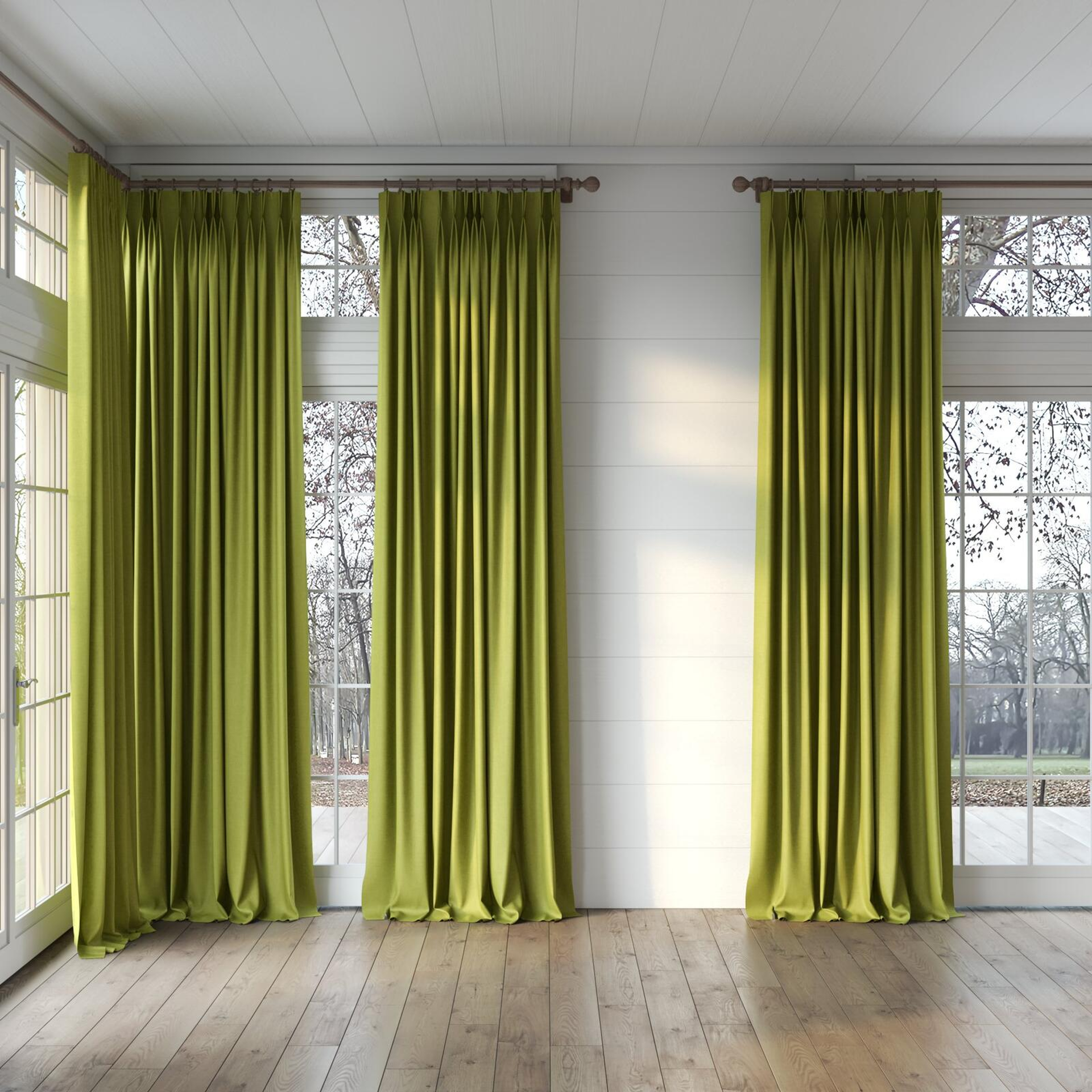 Full view of Perfecto Oasis, puddled, on curtain rod