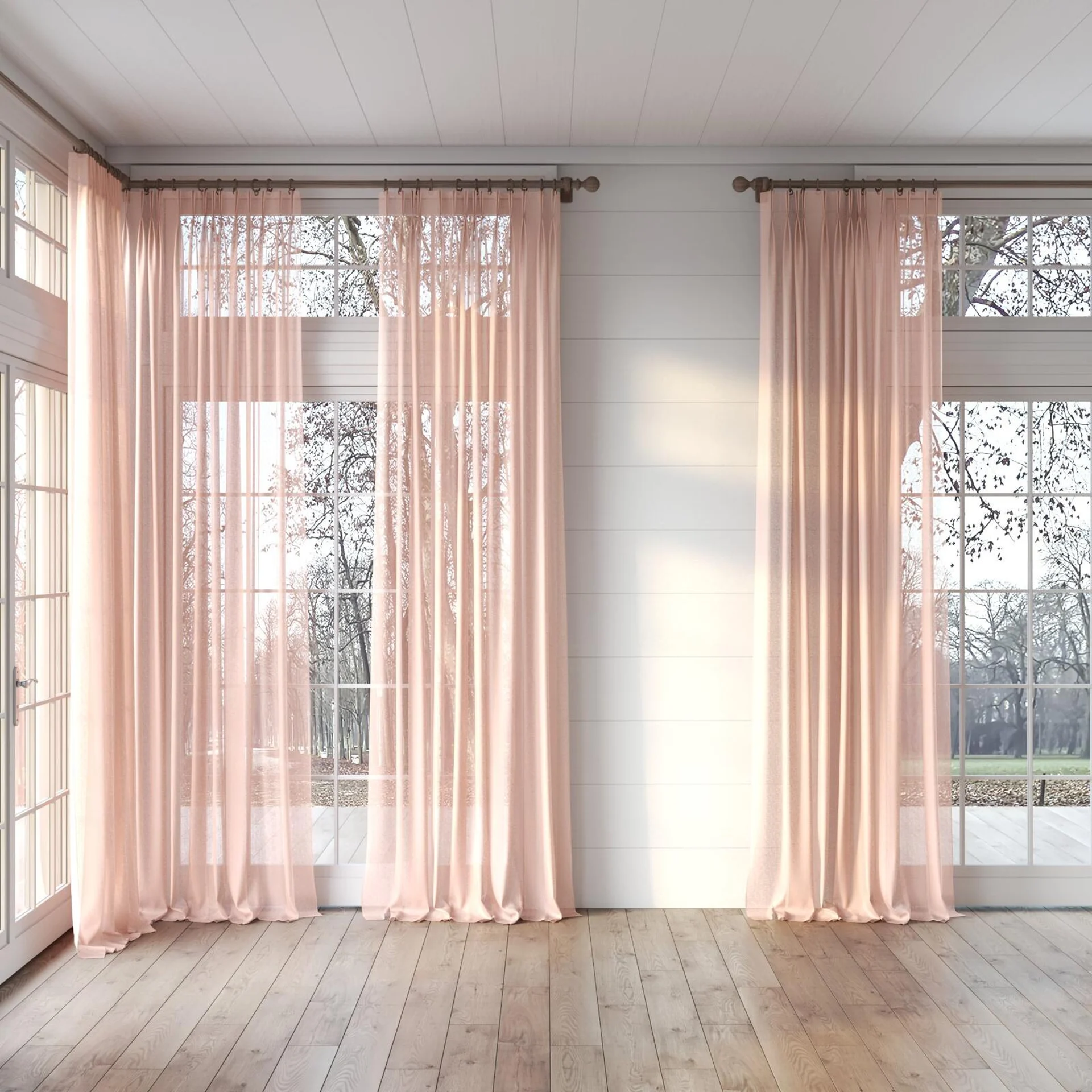 Full view of Kanso Stonewash Lychee, puddled, on curtain rod