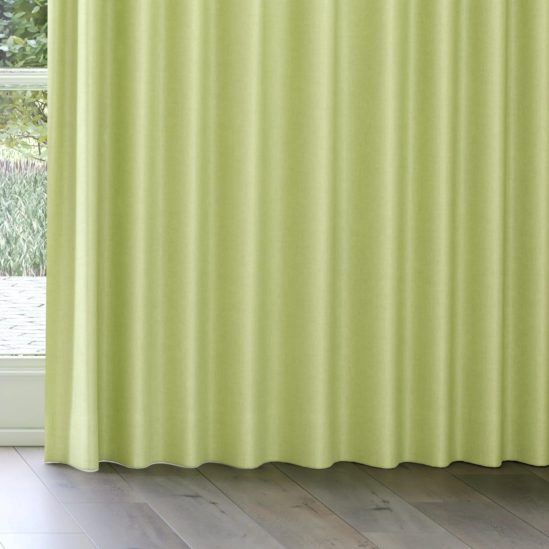 Bottom view of Cushy Lime, on curtain rail