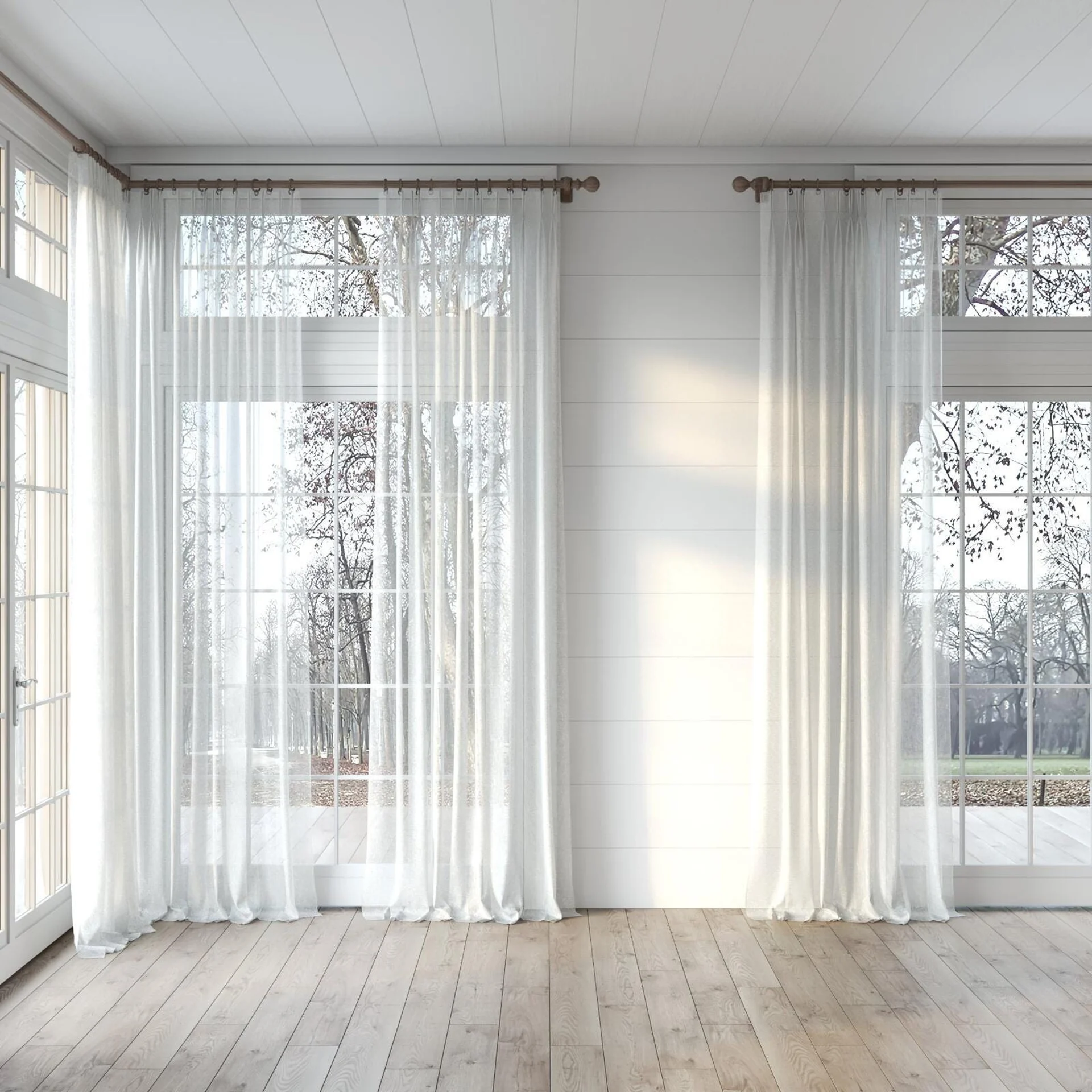 Full view of Vapour Pearl, puddled, on curtain rod