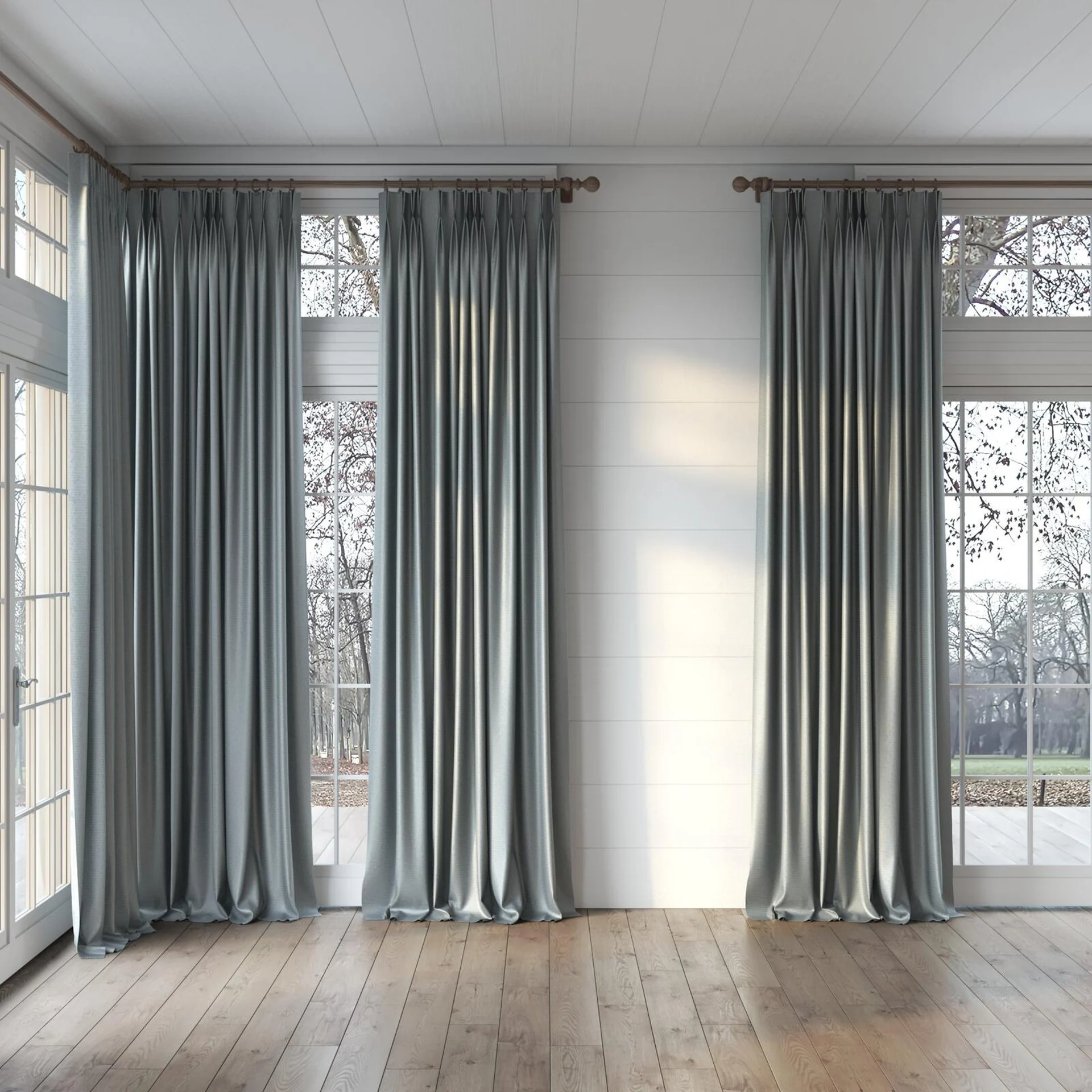 Full view of Kennedy II Blackout Slate, puddled, on curtain rod