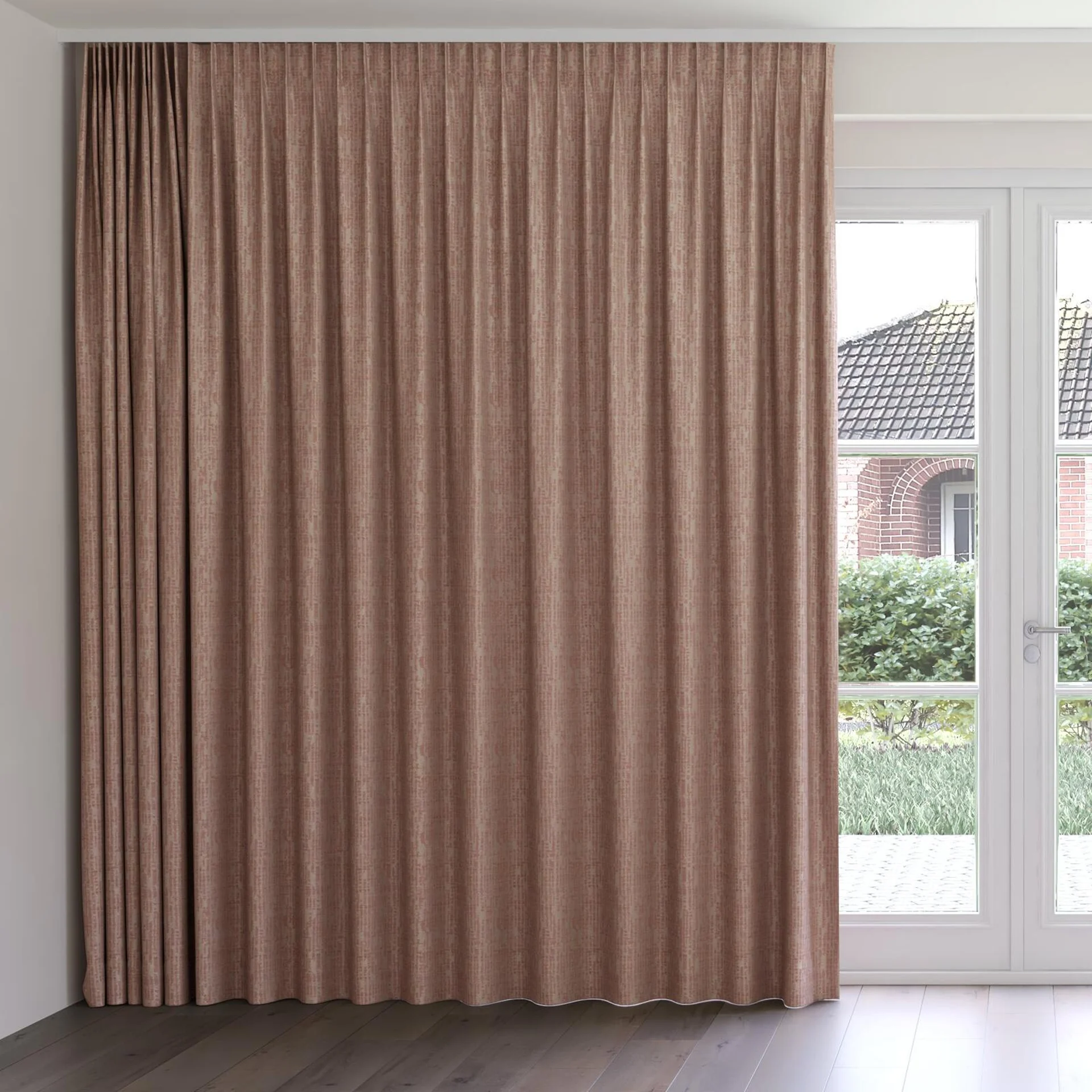 Front view of Unicode Berry, on curtain rail