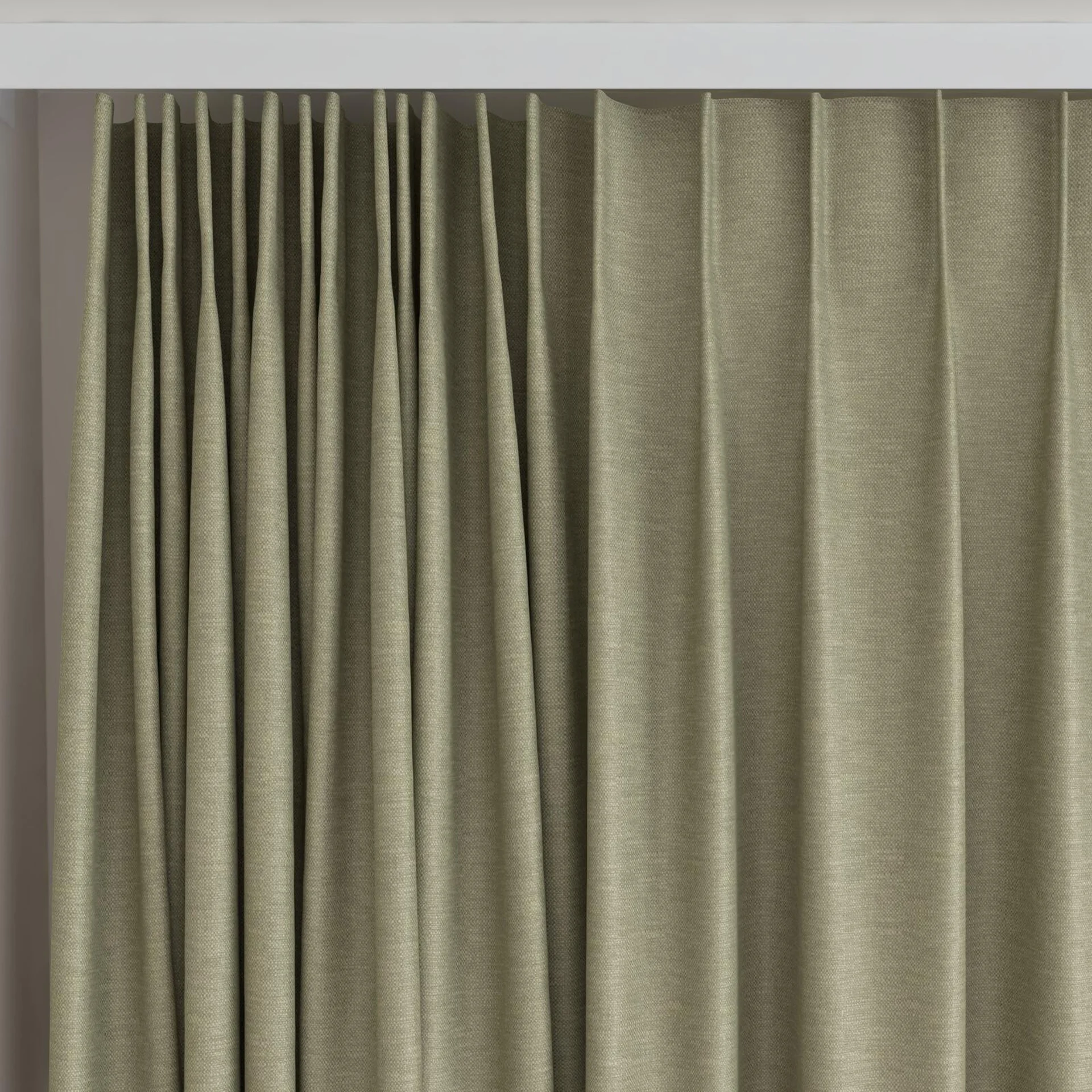 Top view of Colourwash Eco Khaki, on curtain rail