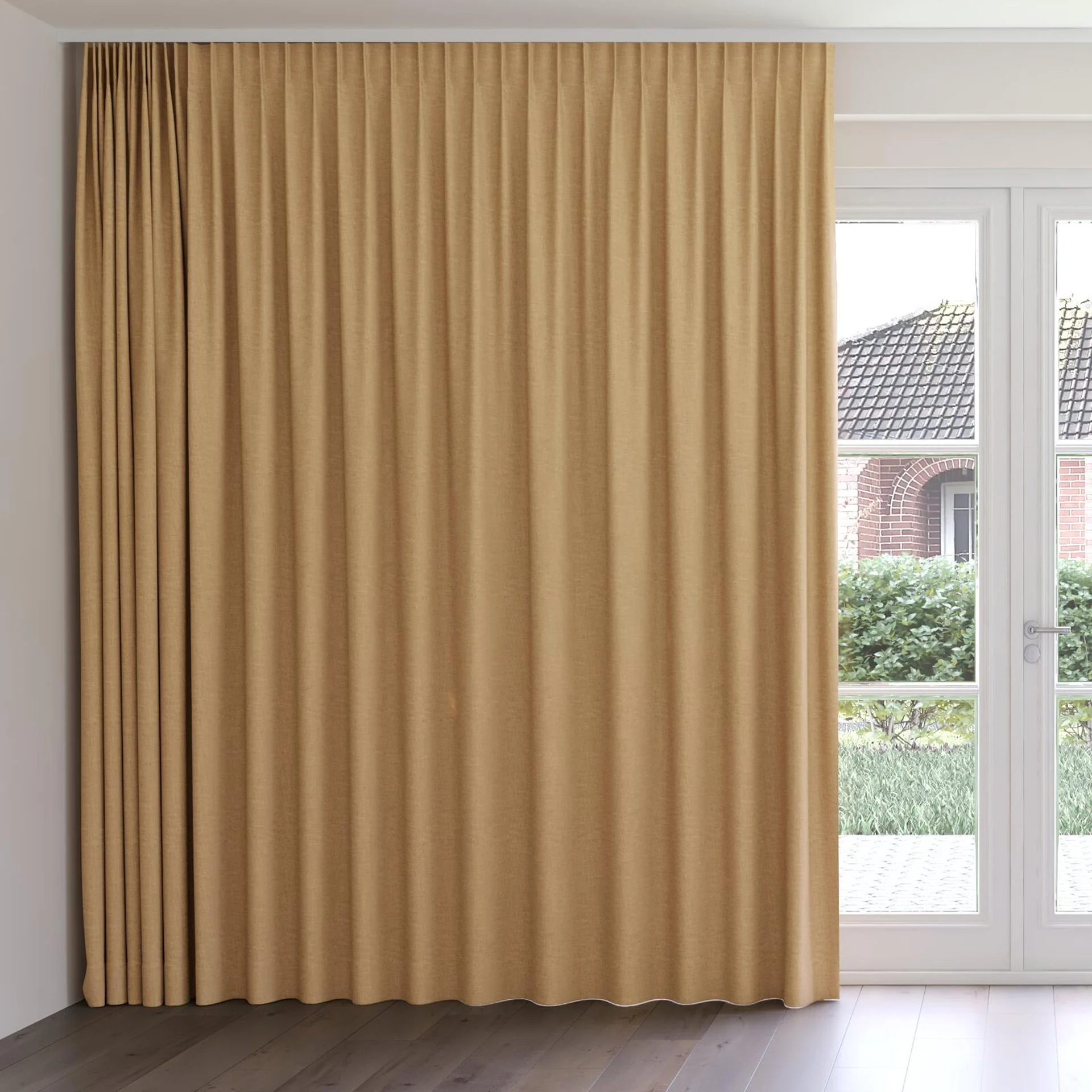 Front view of Mauritius Beige, on curtain rail