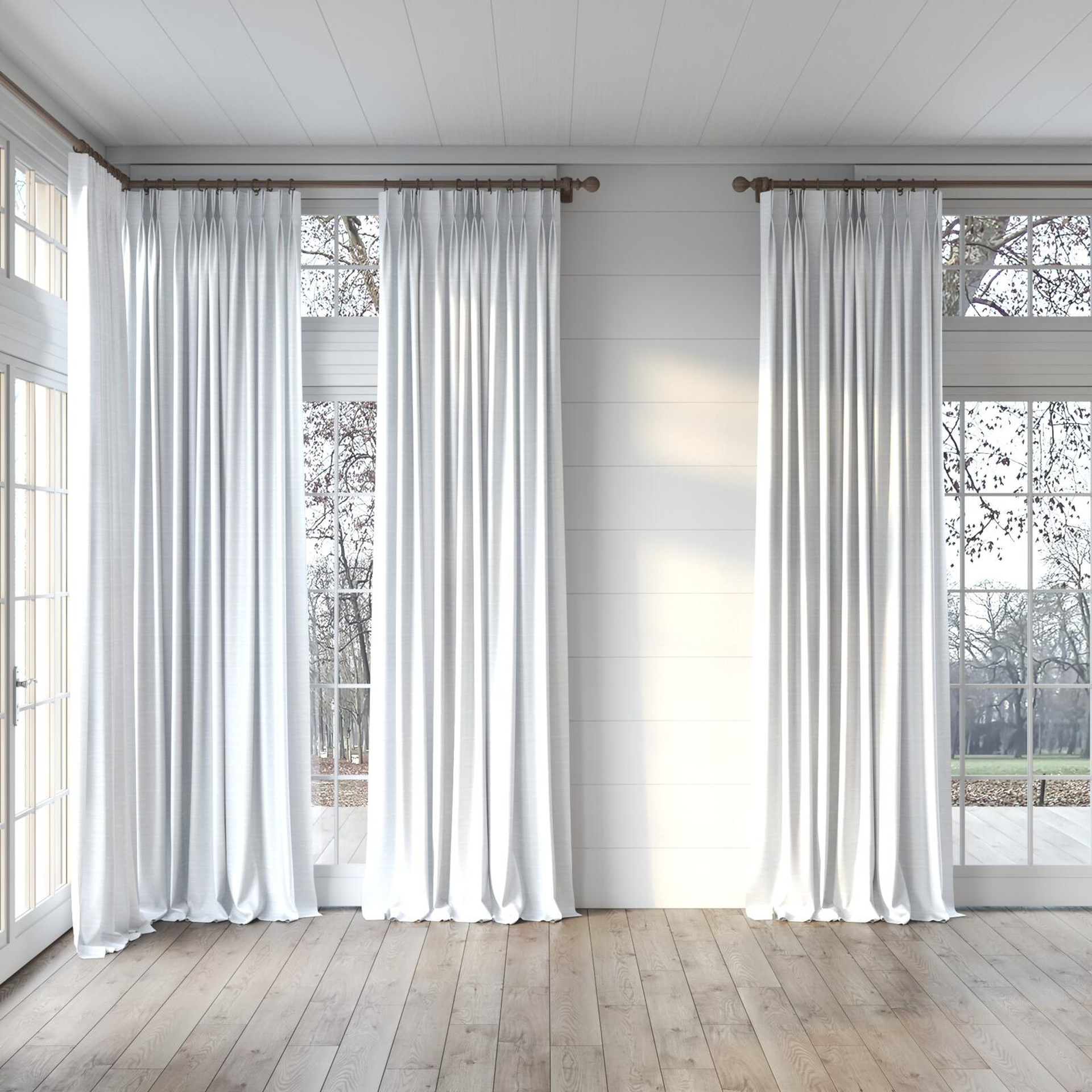 Full view of Silky Snow, puddled, on curtain rod
