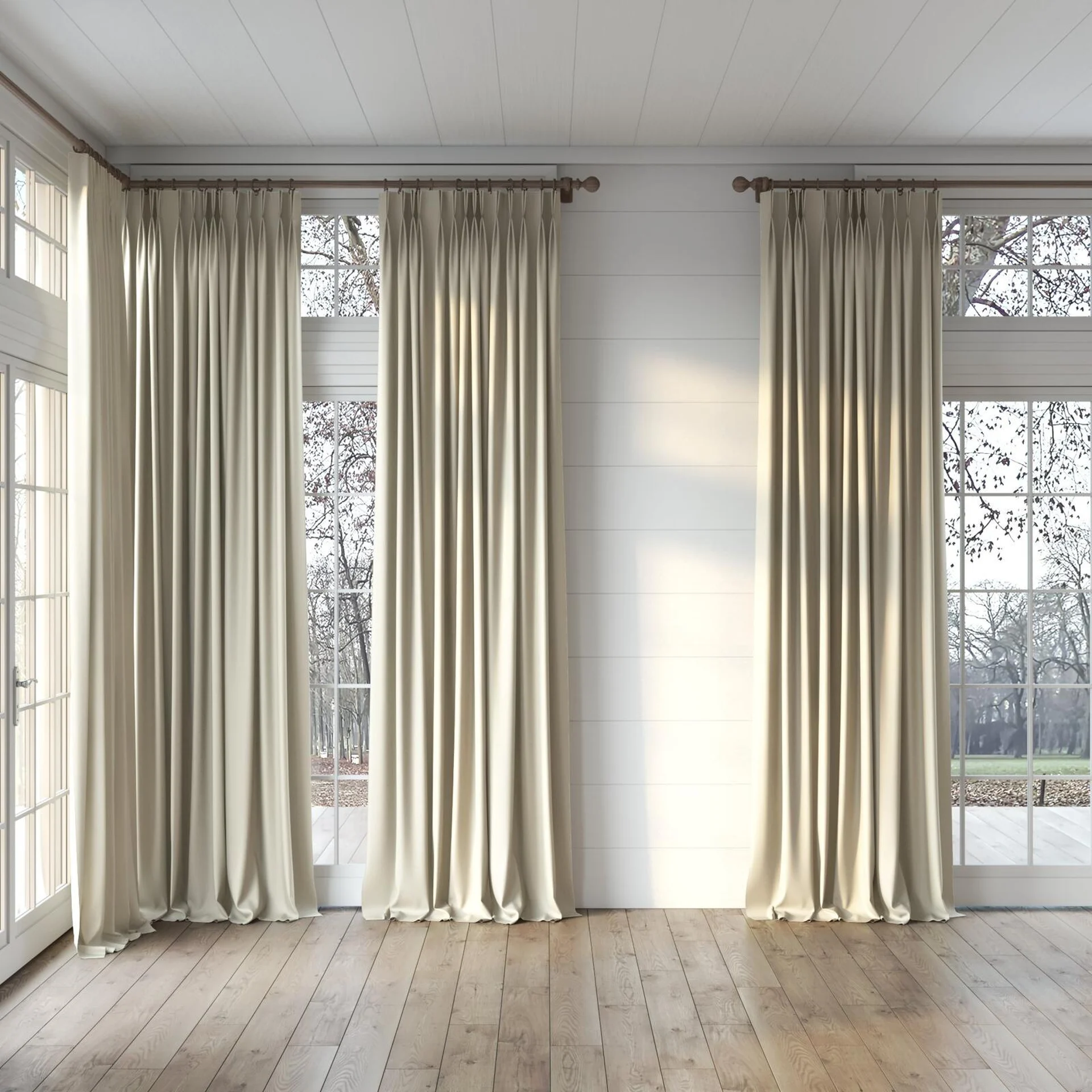 Full view of Duede Pebble, puddled, on curtain rod