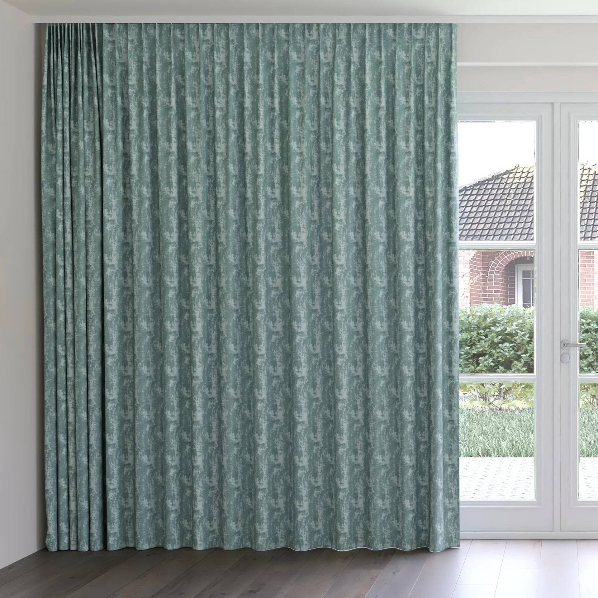 Front view of Innovation Duckegg, on curtain rail