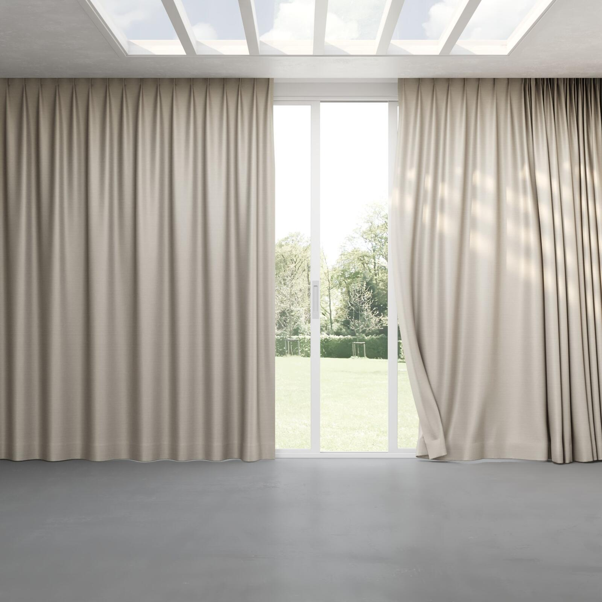Full view of Silky Fog, pinch pleat